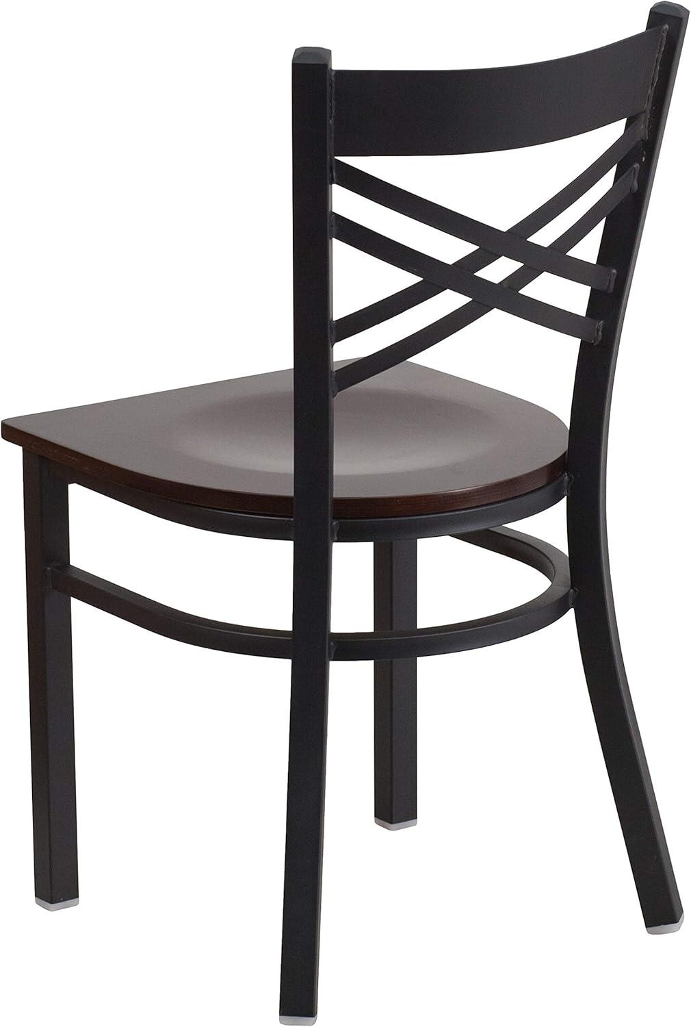 Hercules Series 17" Black Metal and Walnut Wood Side Chair with Cross Back