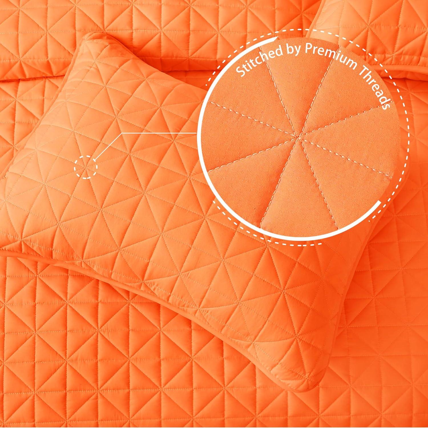 Exclusivo Mezcla Twin Quilt Bedding Set, Lightweight Soft Orange Twin Bedspreads Coverlets with Geometric Stitched Pattern