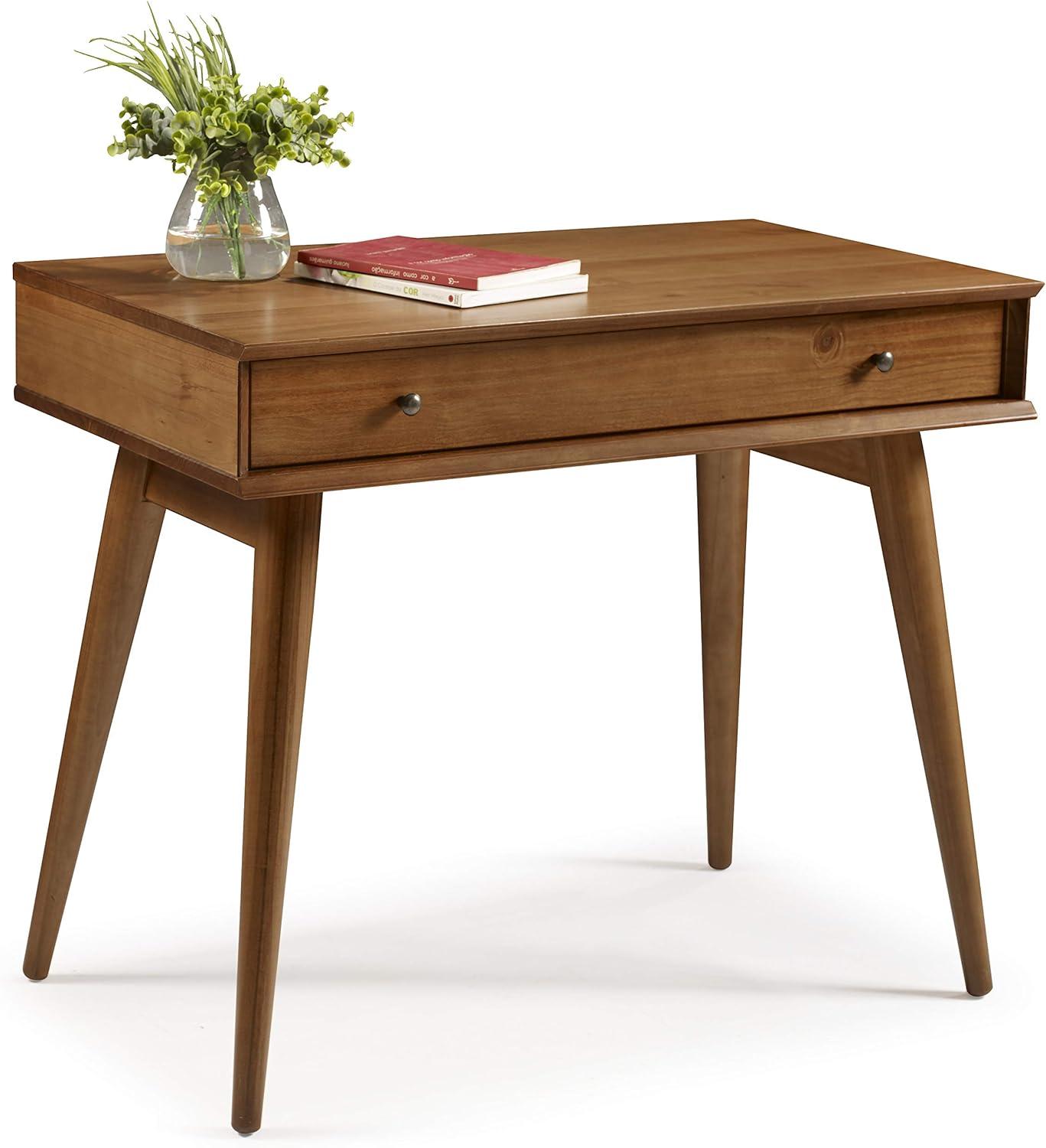 Castanho Brown Mid-Century Modern Solid Wood Writing Desk with Drawer