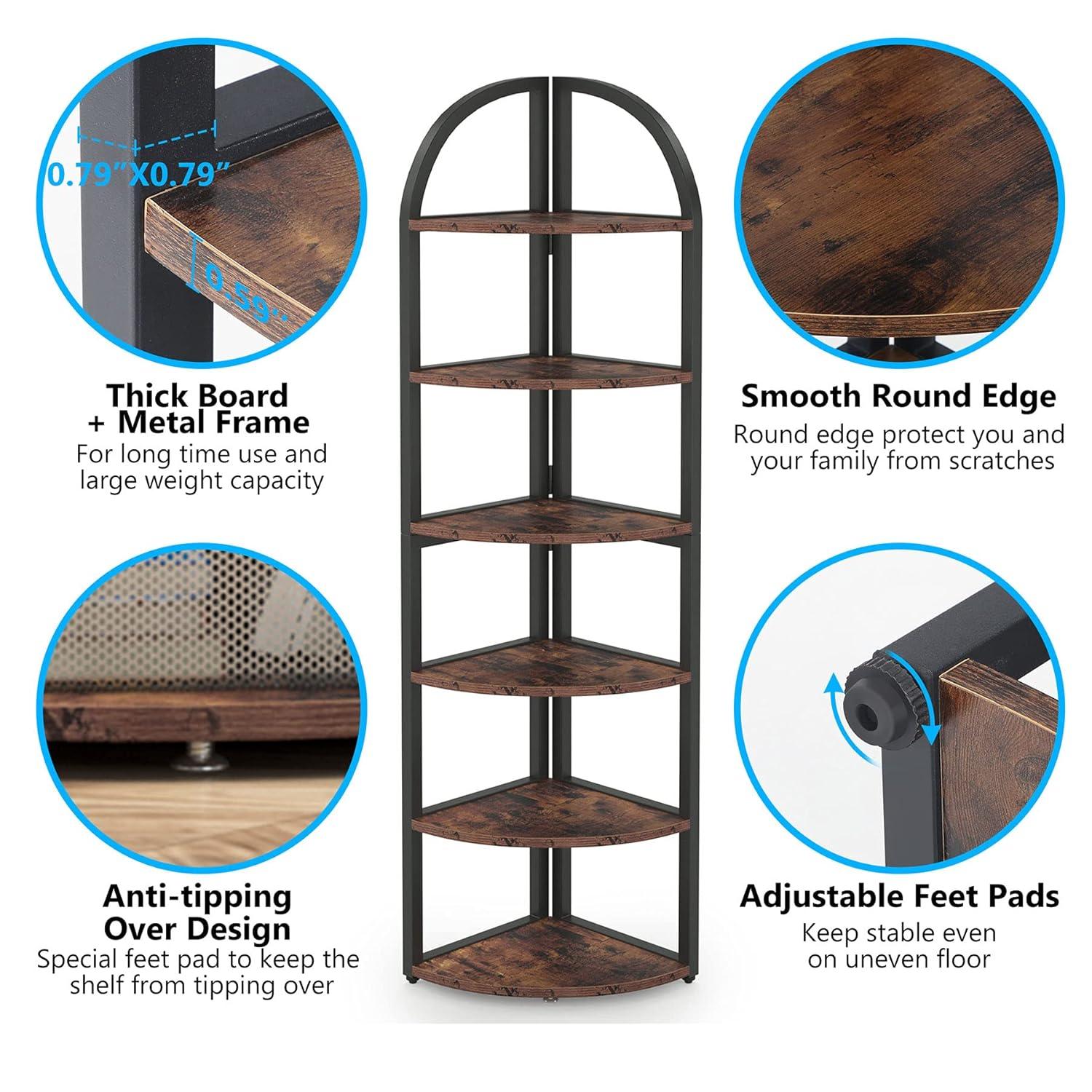 Hommoo 6-Tier Corner Shelf, 71 inch Tall Corner Bookshelf for Small Space