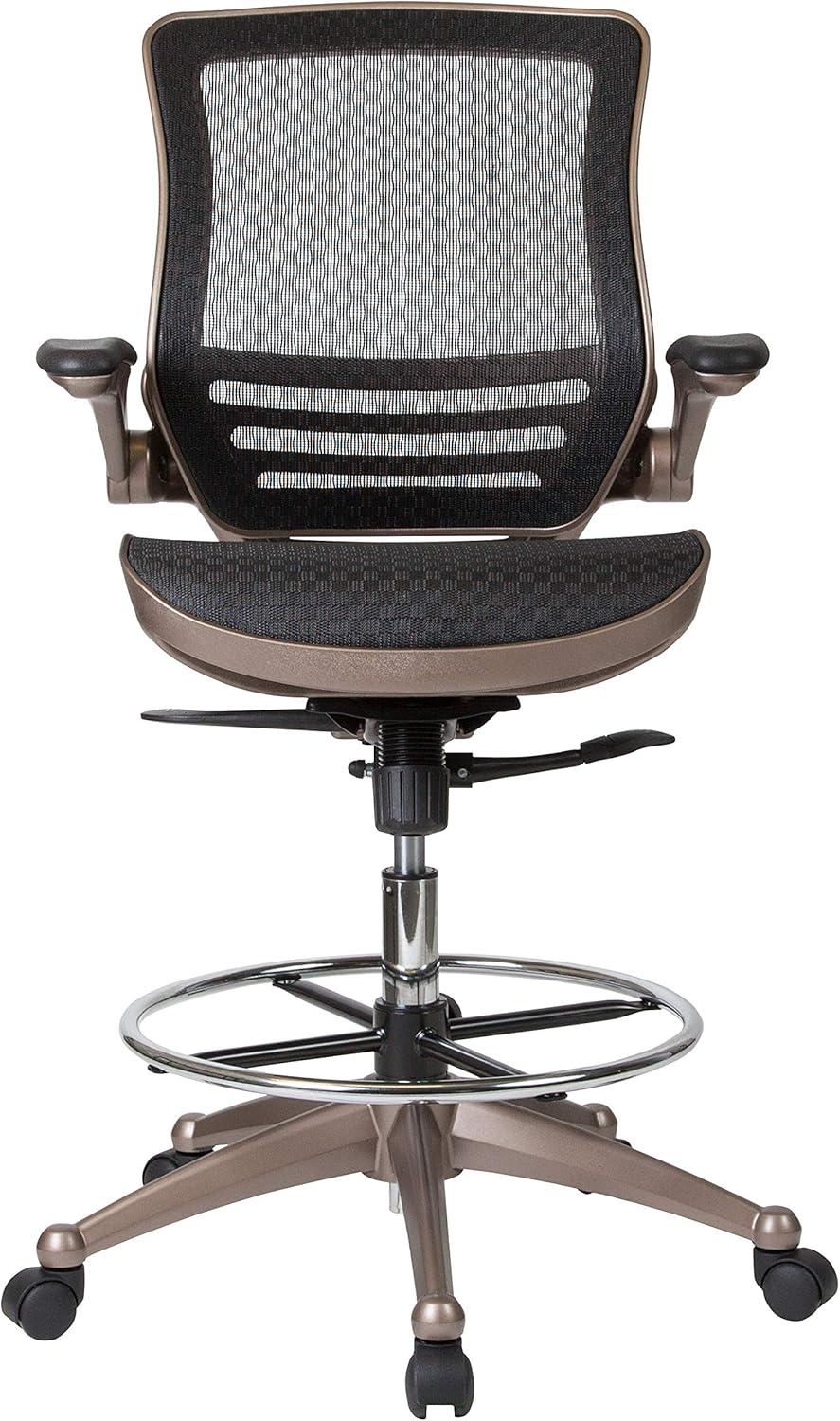 Flash Furniture Mid-Back Transparent Mesh Drafting Chair with Flip-Up Arms