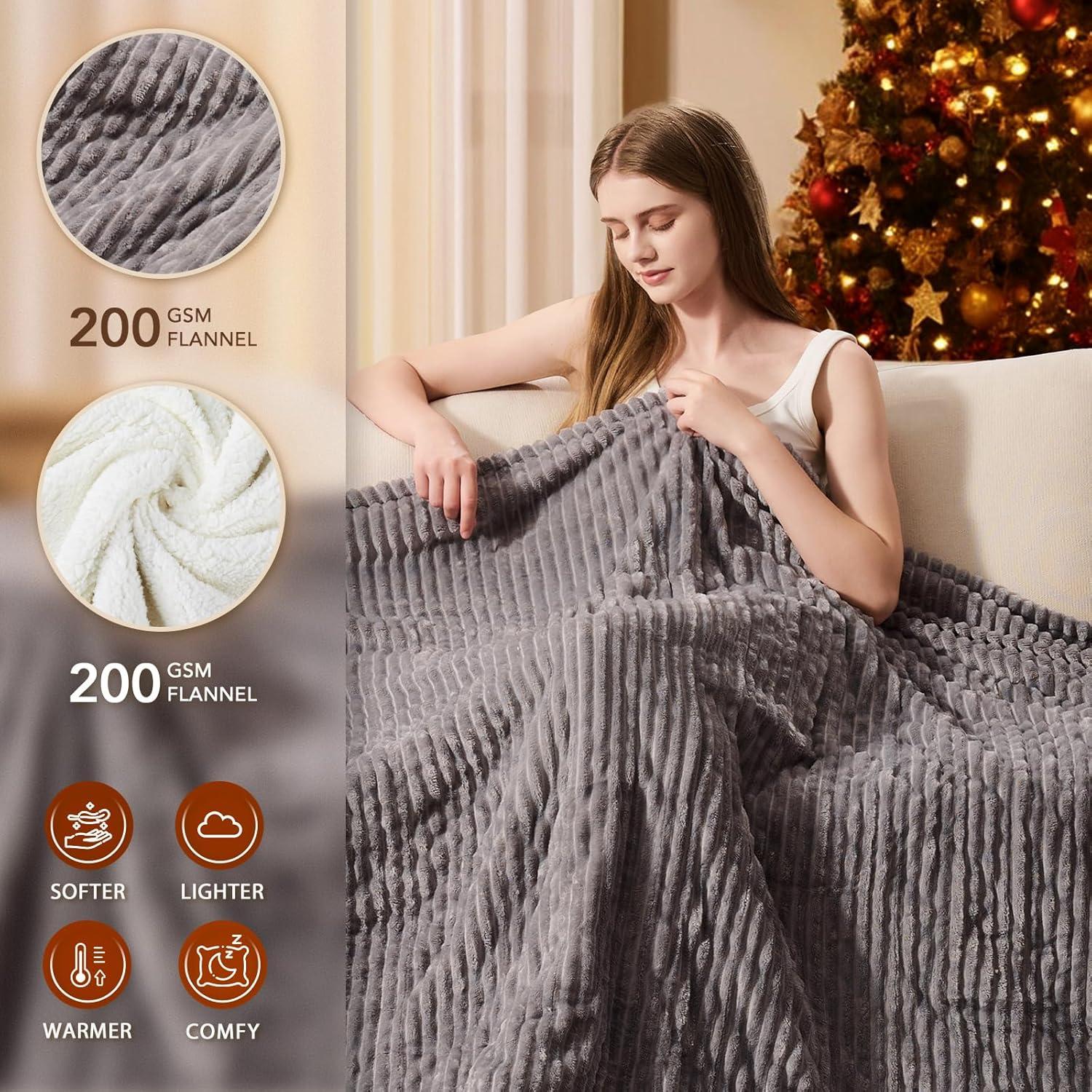 Homemate Electric Blanket Queen Size - 84"x90" Heated Blanket Queen Size 1/2/4/6/8 Hours Auto-Off 10 Heat Levels Over-Heat Protection Soft Flannel Sherpa Queen ETL Certification