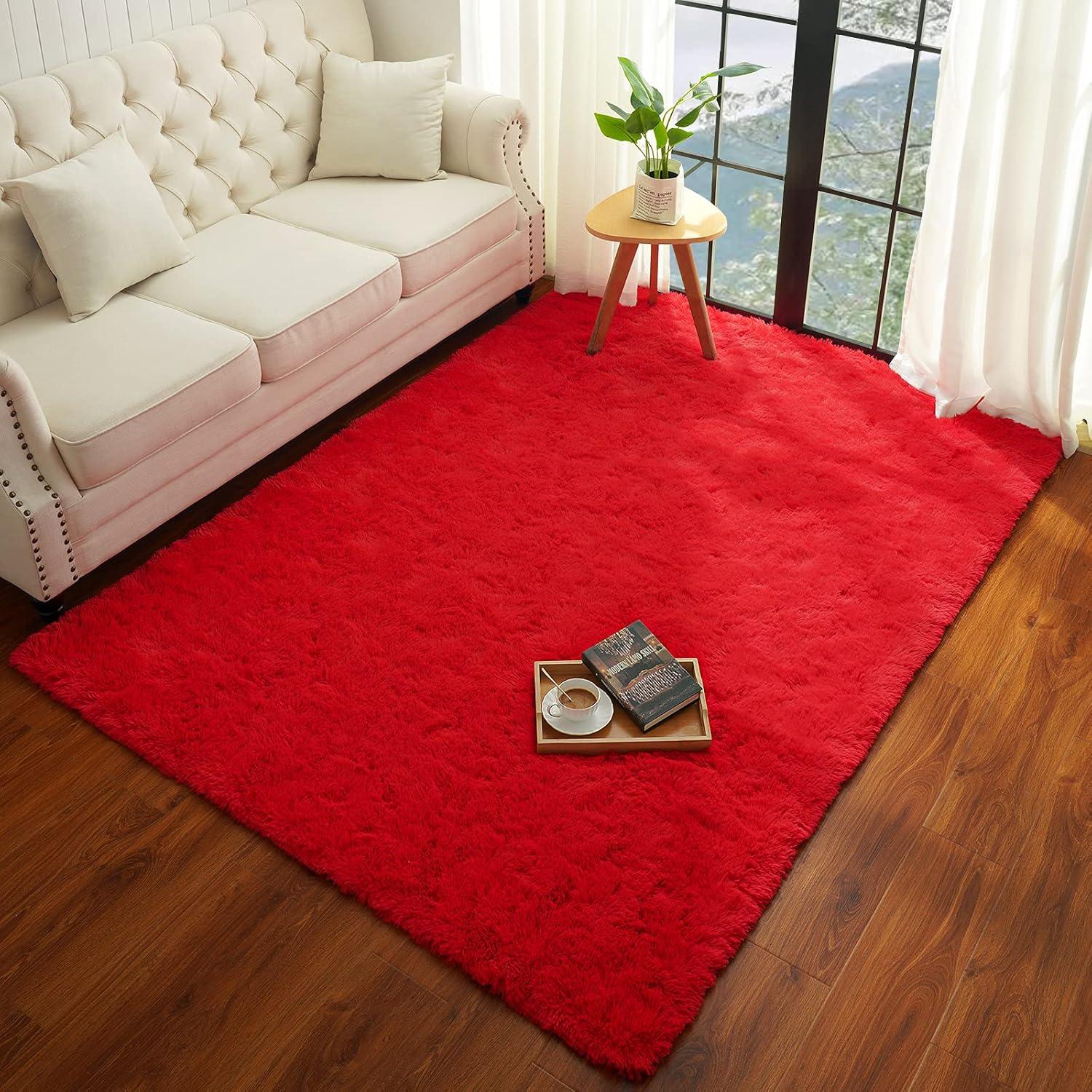 Softlife Super Soft Rug For Living Room Fluffy Rugs For Dorm Room Cute Plush carpet For Bedroom,8' x 10',Red