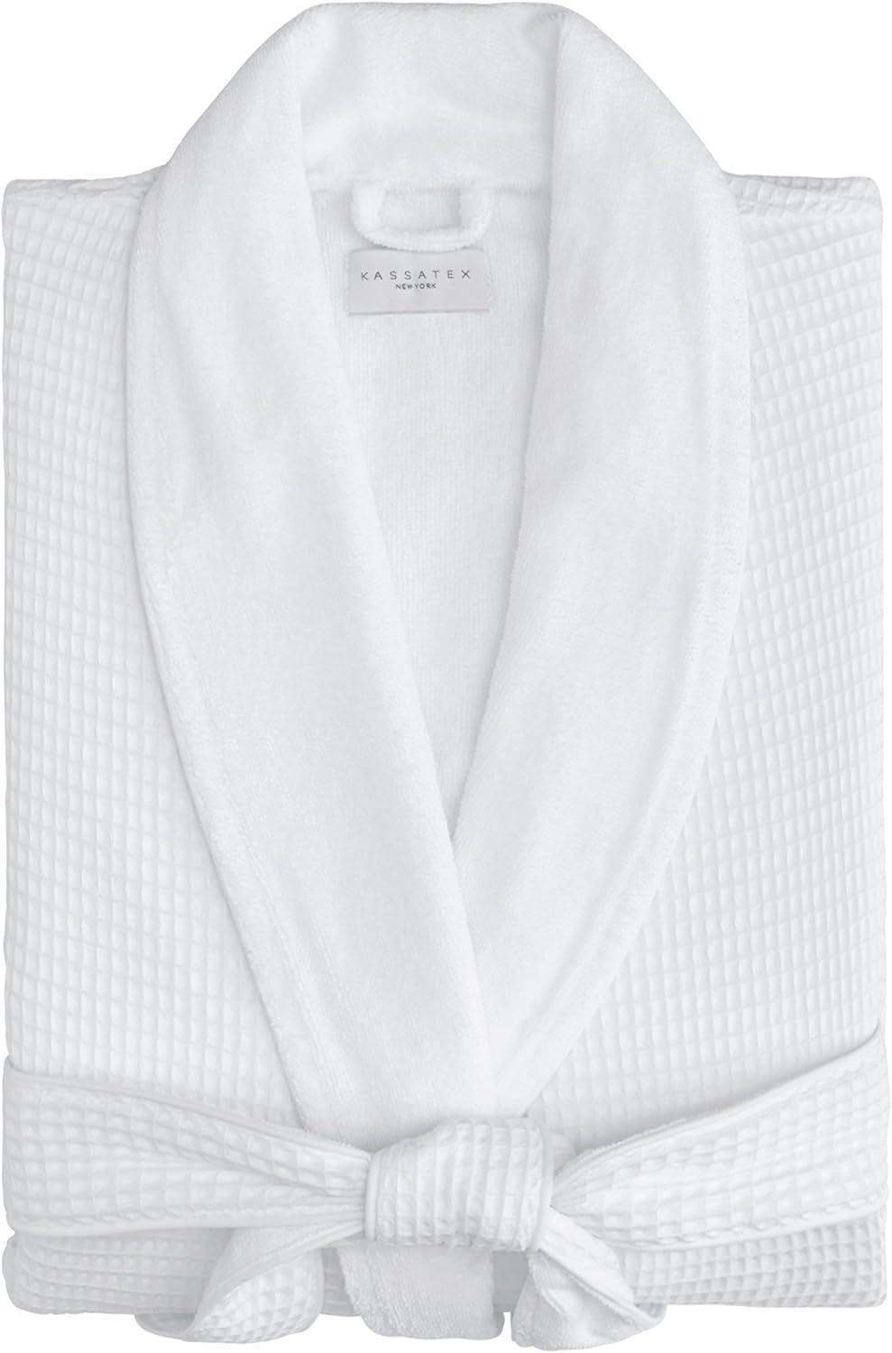 White Cotton Waffle Terry Cloth Shawl Collar Robe