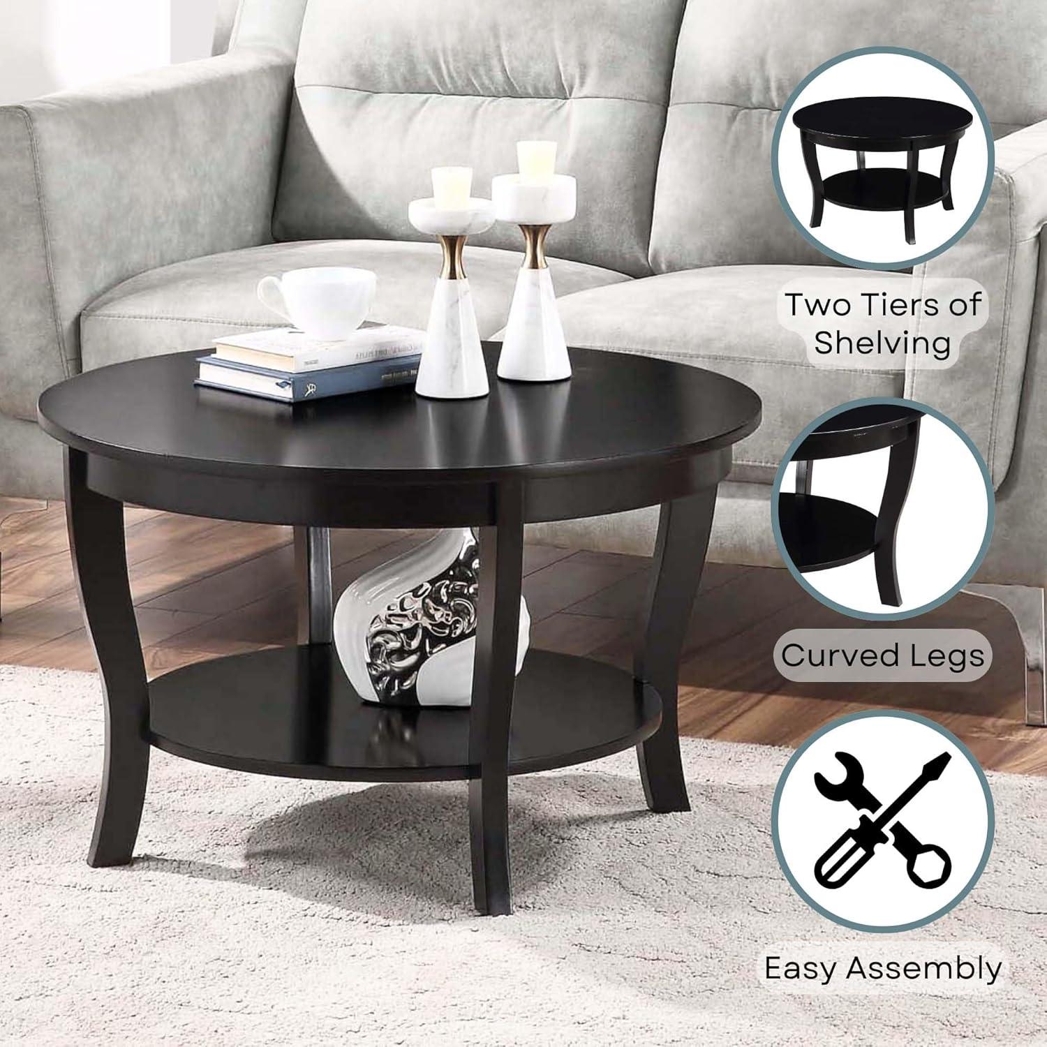 American Heritage Round Coffee Table, Black