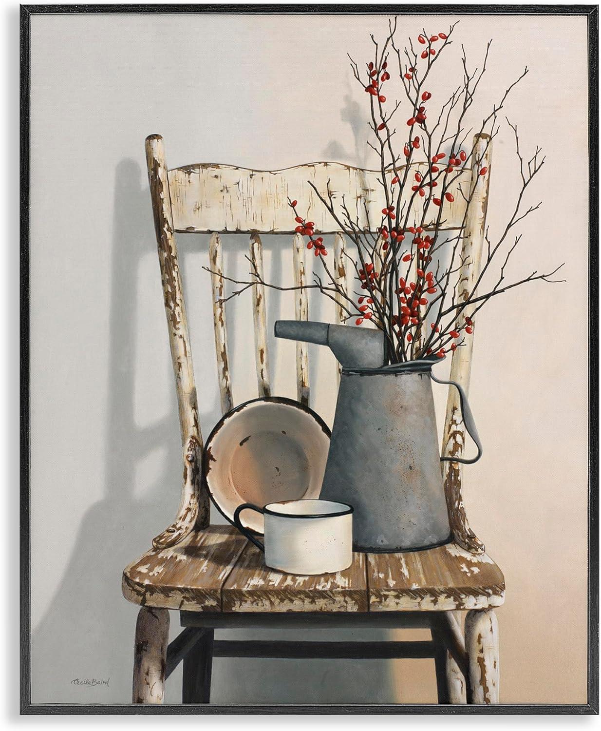 Vintage Rustic Chair and Jug Framed Canvas Art