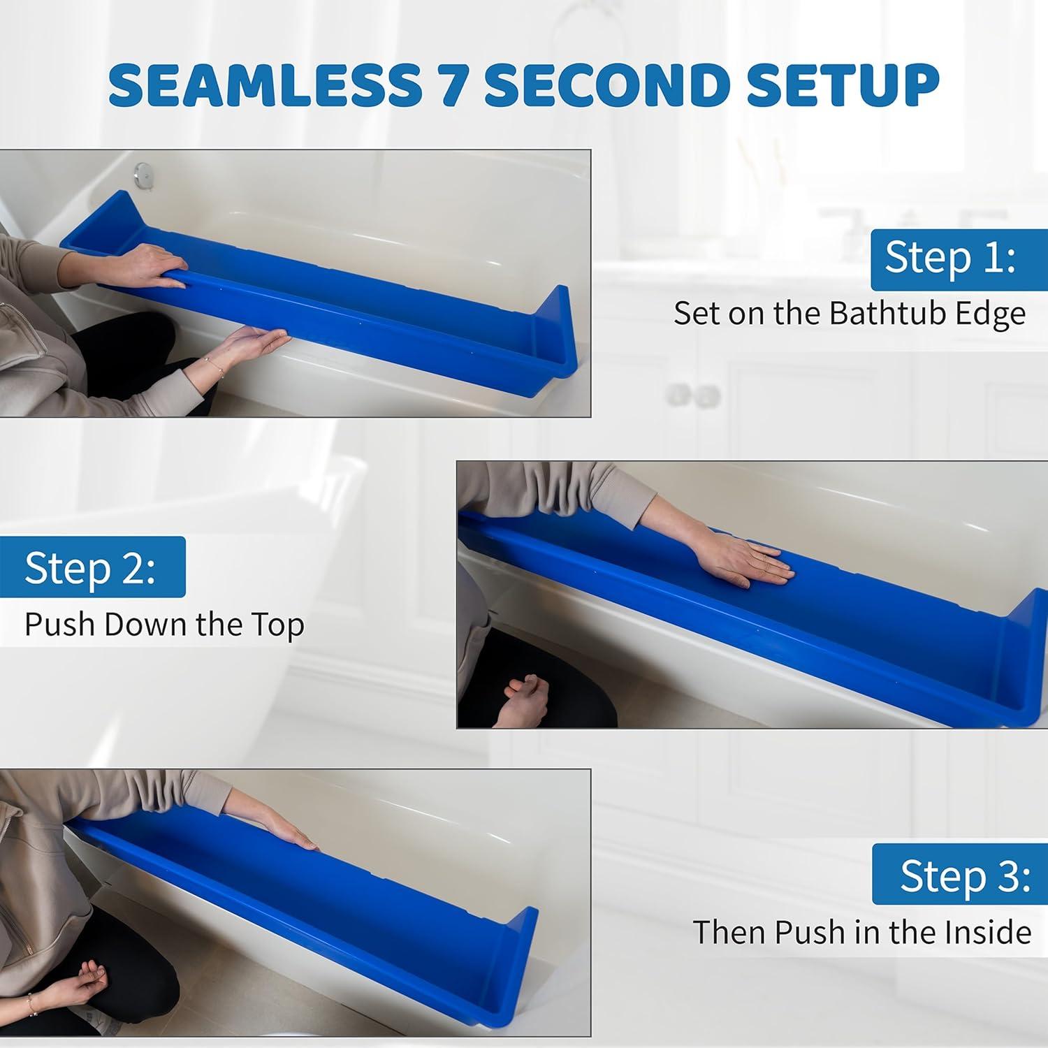 Tub Topper® Bathtub Splash Guard & Bath Shelf for Kids – Toddler Bath Tray, Bath Toys Storage & Ledge Organizer – Splash Guard for Bathtub with Suction Cups – Kids Bathroom Accessories (Blue)