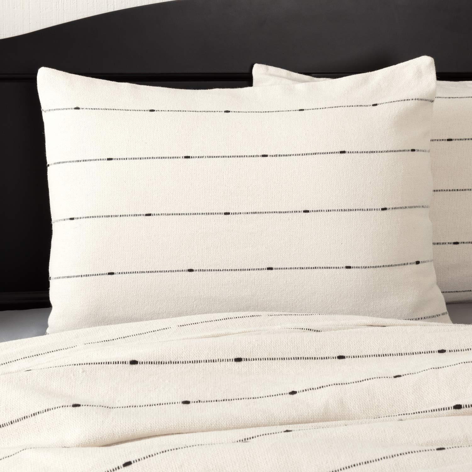 Piper Classics Farmcloth Stripe Standard Pillow Sham, 21" x 27", Natural Cream Woven w/ Black, Cotton