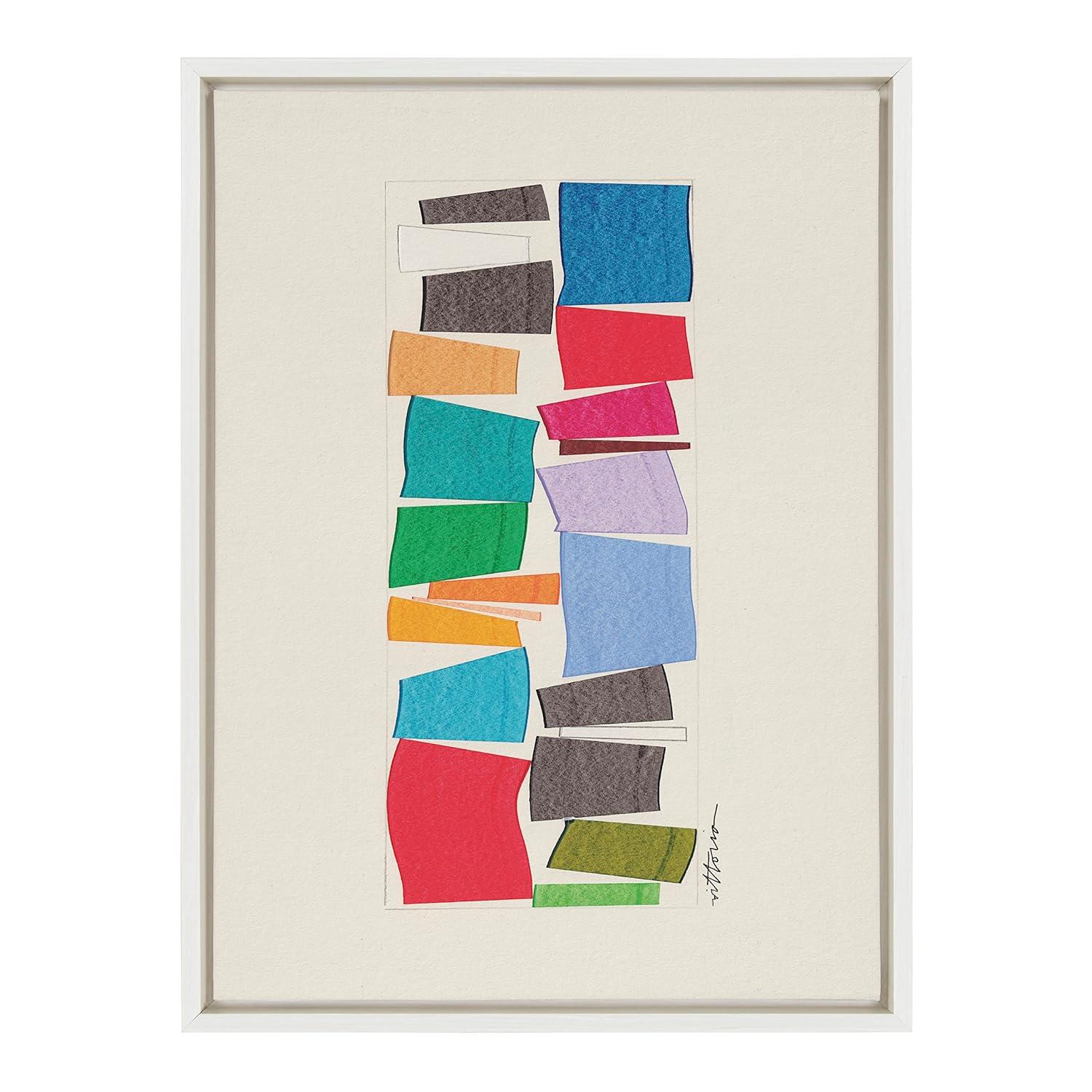 Colorful Geometric Abstract Canvas Wall Art with White Frame