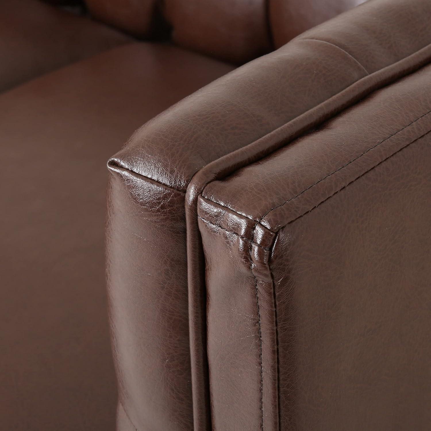 Pondway Contemporary Faux Leather Tufted 3 Seater Sofa Dark Brown/Brown - Christopher Knight Home: Elegant Low Backrest, Birch Wood Legs