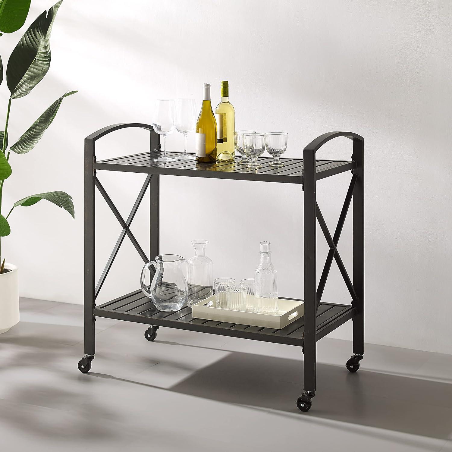 Kaplan 40" Oil Rubbed Bronze Outdoor Metal Bar Cart with Storage