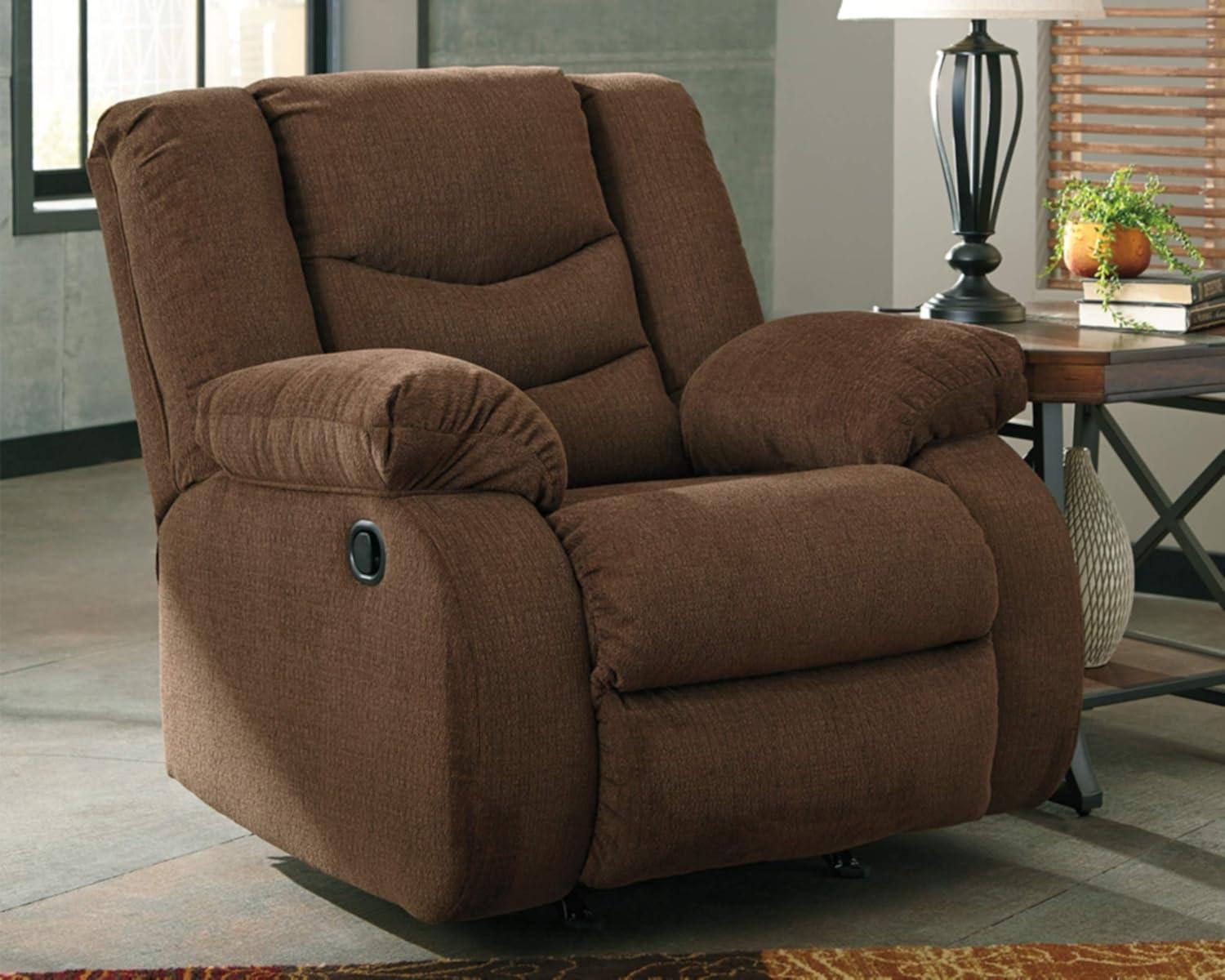 Signature Design by Ashley Tulen Modern Manual Pull Tab Rocker Recliner, Dark Brown