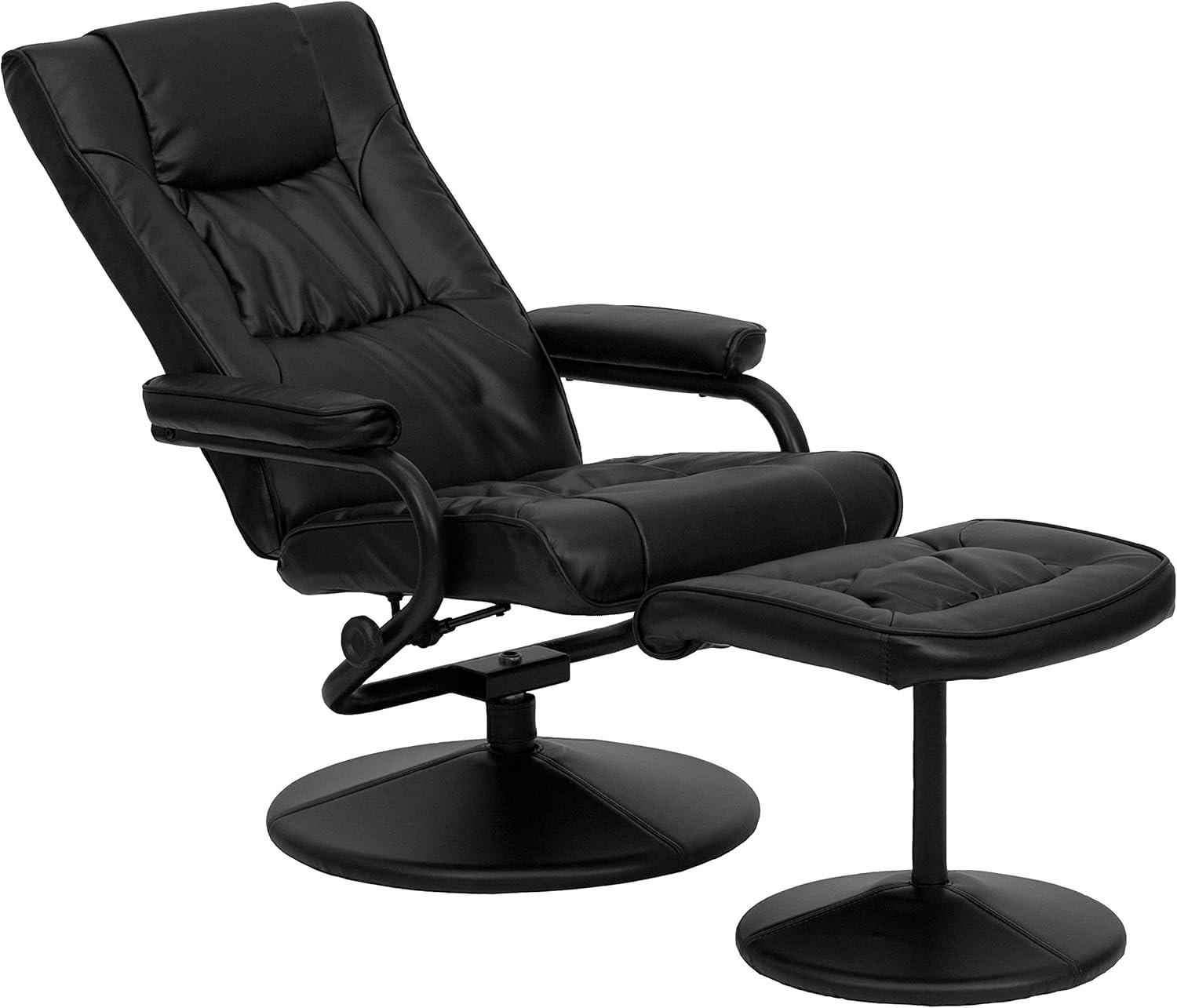 Flash Furniture Rachel Contemporary Multi-Position Recliner and Ottoman with Wrapped Base in Black LeatherSoft