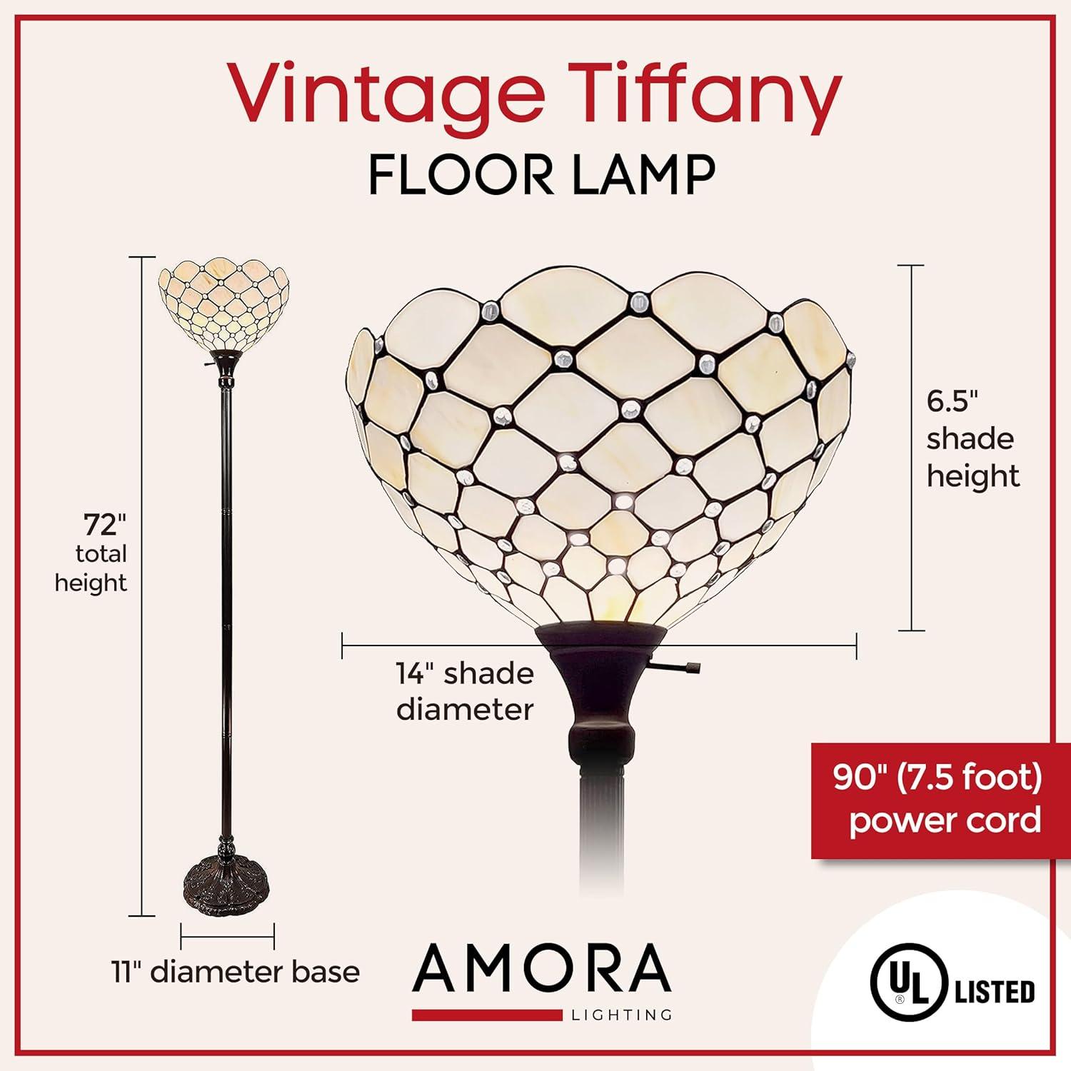 Tiffany Style Jeweled Torchiere Floor Lamp - 72" Tall