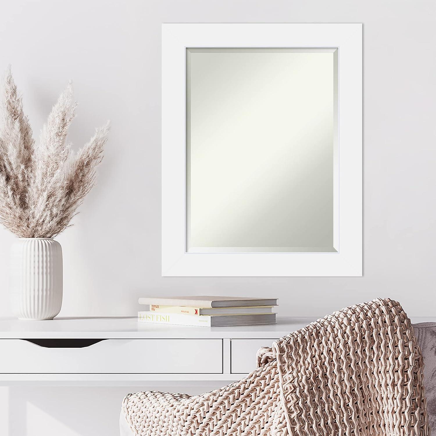 Corvino White Beveled Wood Frame Rectangular Wall Mirror