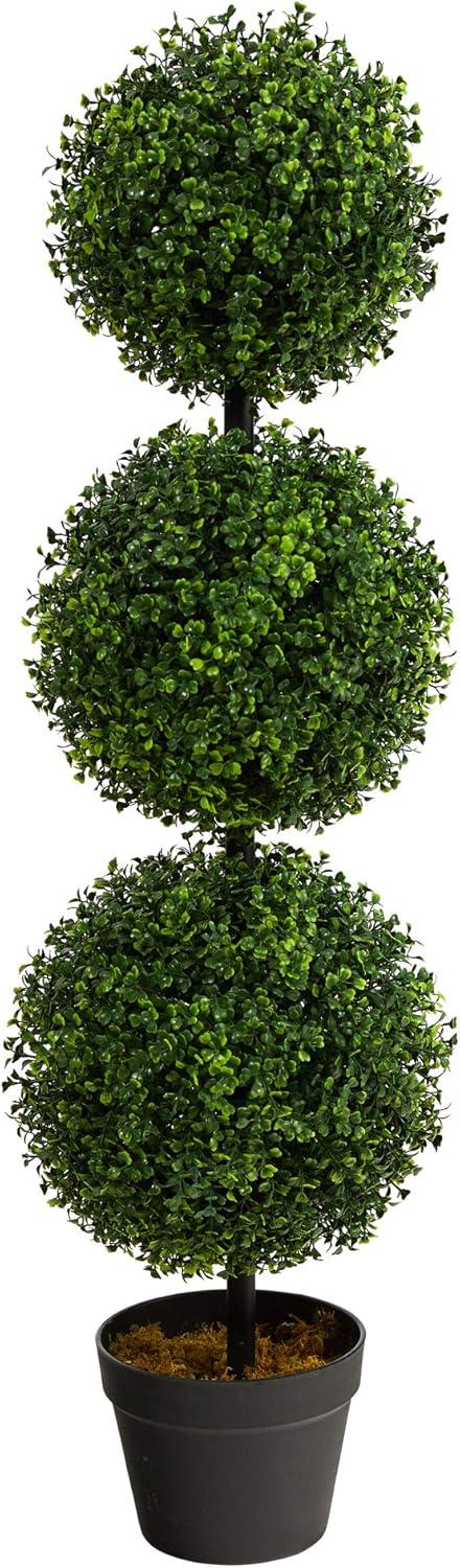 3' Indoor/Outdoor Boxwood Triple Ball Topiary Artificial Tree - Nearly Natural: Faux Foliage, No Assembly Required