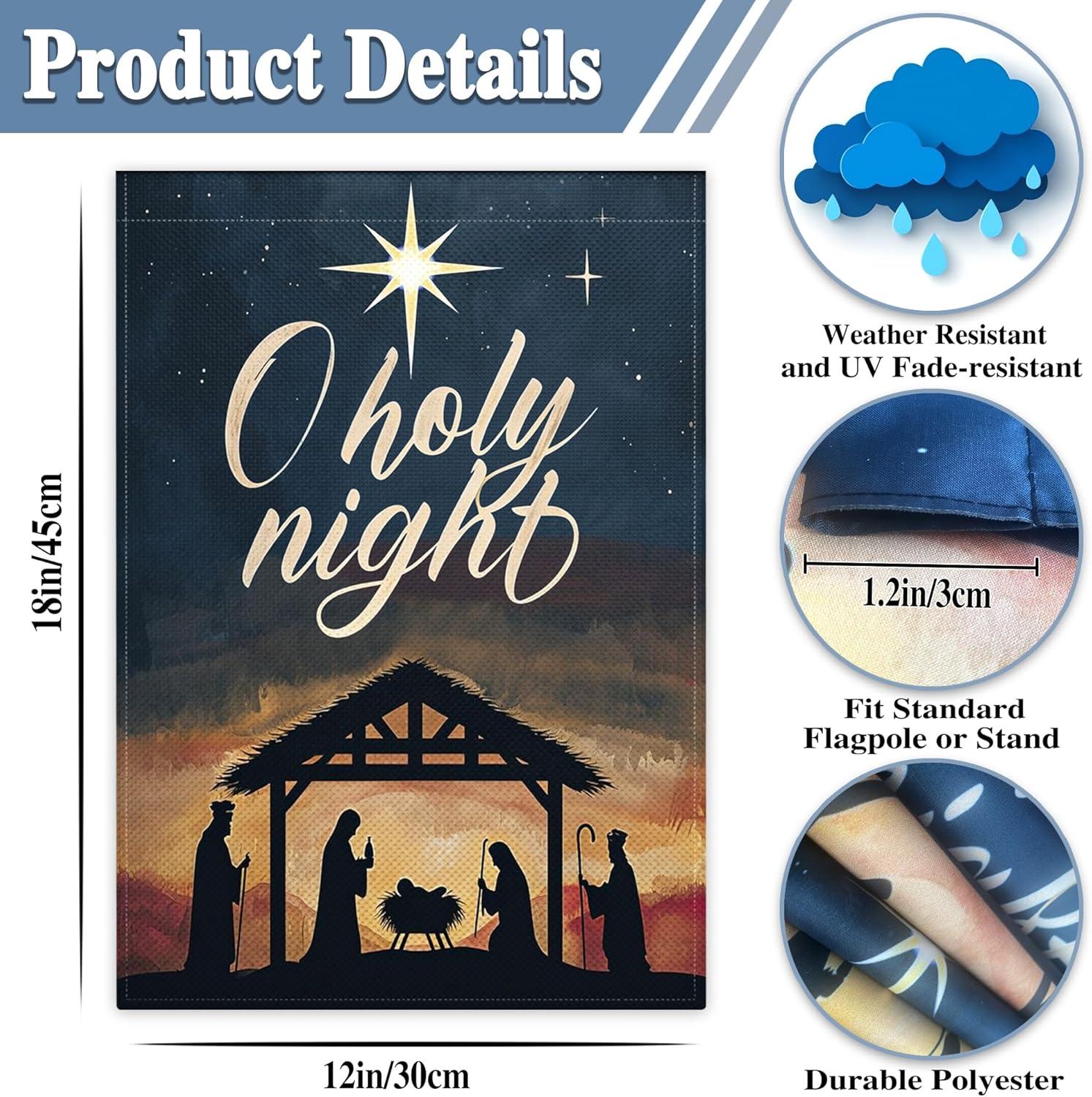 Christian Christmas Nativity Scene O Holy Night Garden Flags 12"x18" Double Sided Banner Decoration For Home Yard Lawn