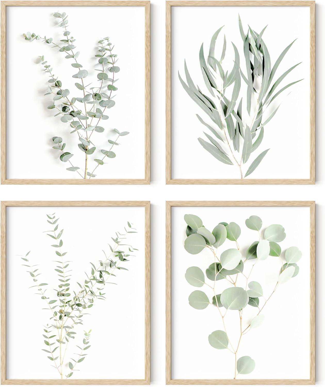 Eucalyptus Leaves 16x20 Beige Framed Botanical Prints Set