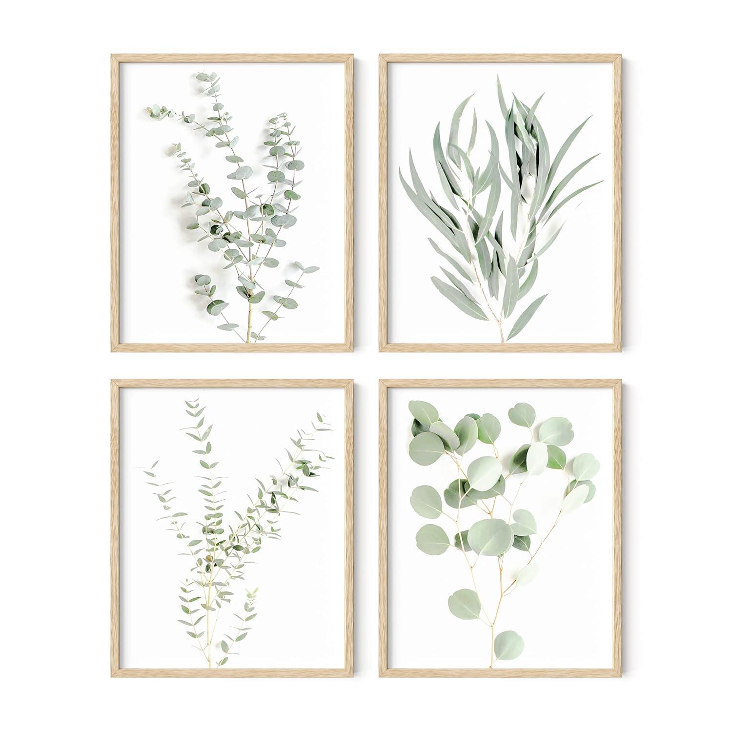 IDEA4WALL Minimal Botanical " IDEA4WALL Framed Pastel Green Forest Leaf Variety Wall Art, Set Of 4 Nature Wilderness Wall Decor Prints, Botanical Floral Wall Decor For Living Room, Bedroom " 4 - Pieces