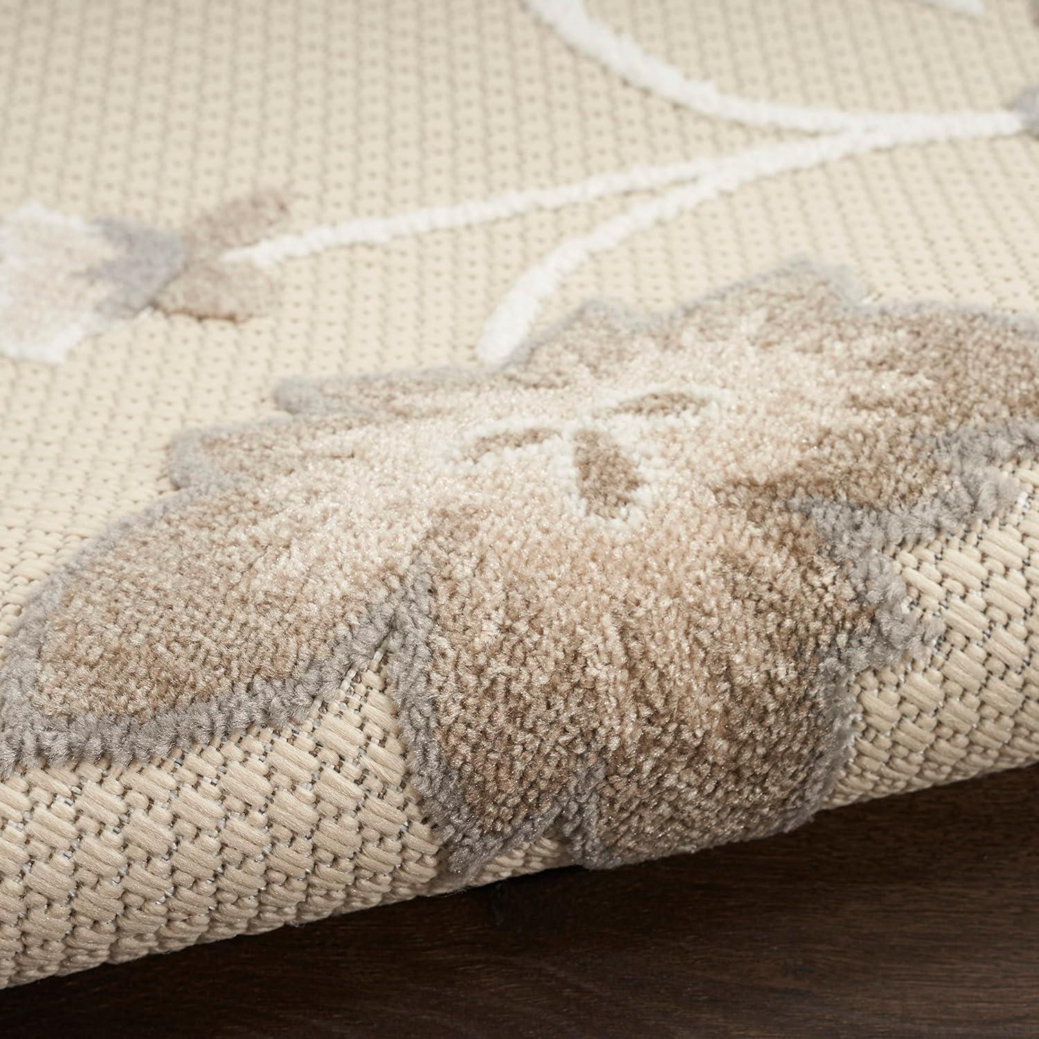 Nourison Aloha Floral Farmhouse Flatweave High-Low Indoor Outdoor Area Rug Beige 3'6" x 5'6"