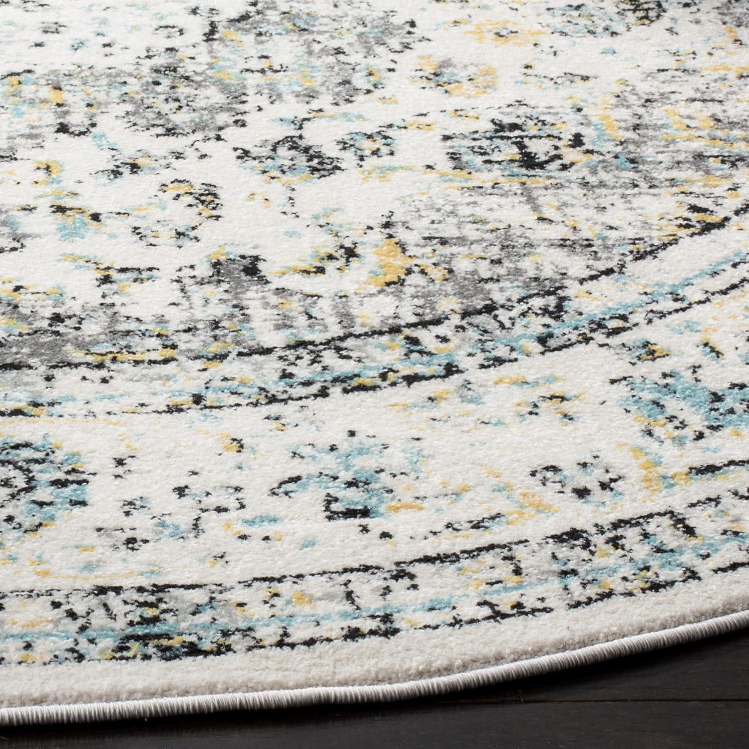 Chic Elegance 9' Round Grey and Gold Easy-Care Area Rug