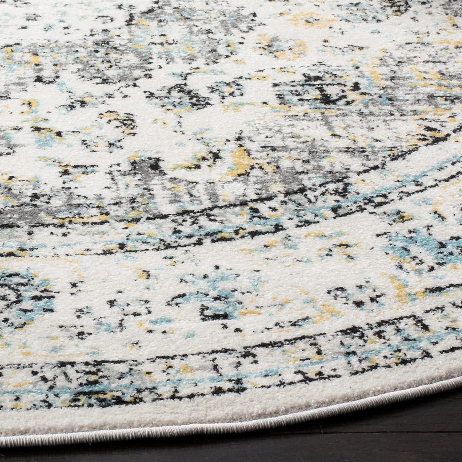 Evoke EVK220 Power Loomed Area Rug - Grey/Gold - 9' Round - Safavieh.