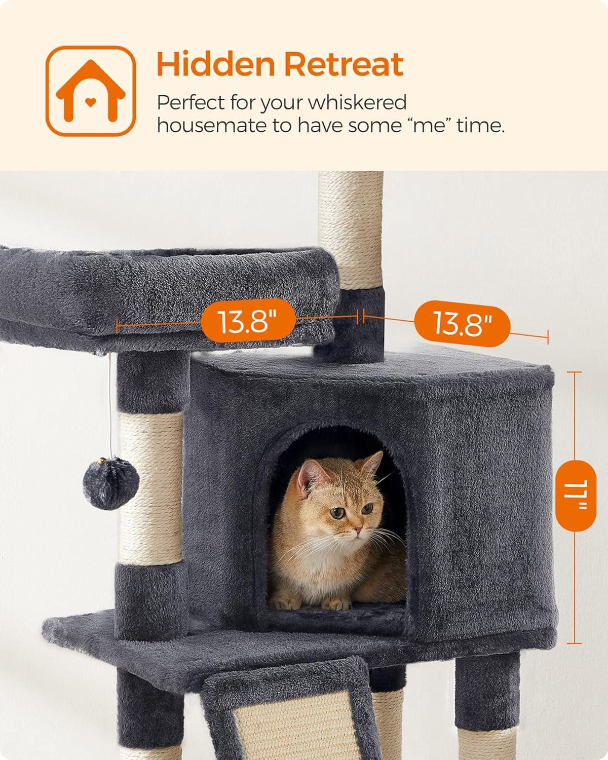 FEANDREA 45.3-Inch Cat Tower, Cat Tree for Indoor Cats, Cat Condo, Smoky Gray