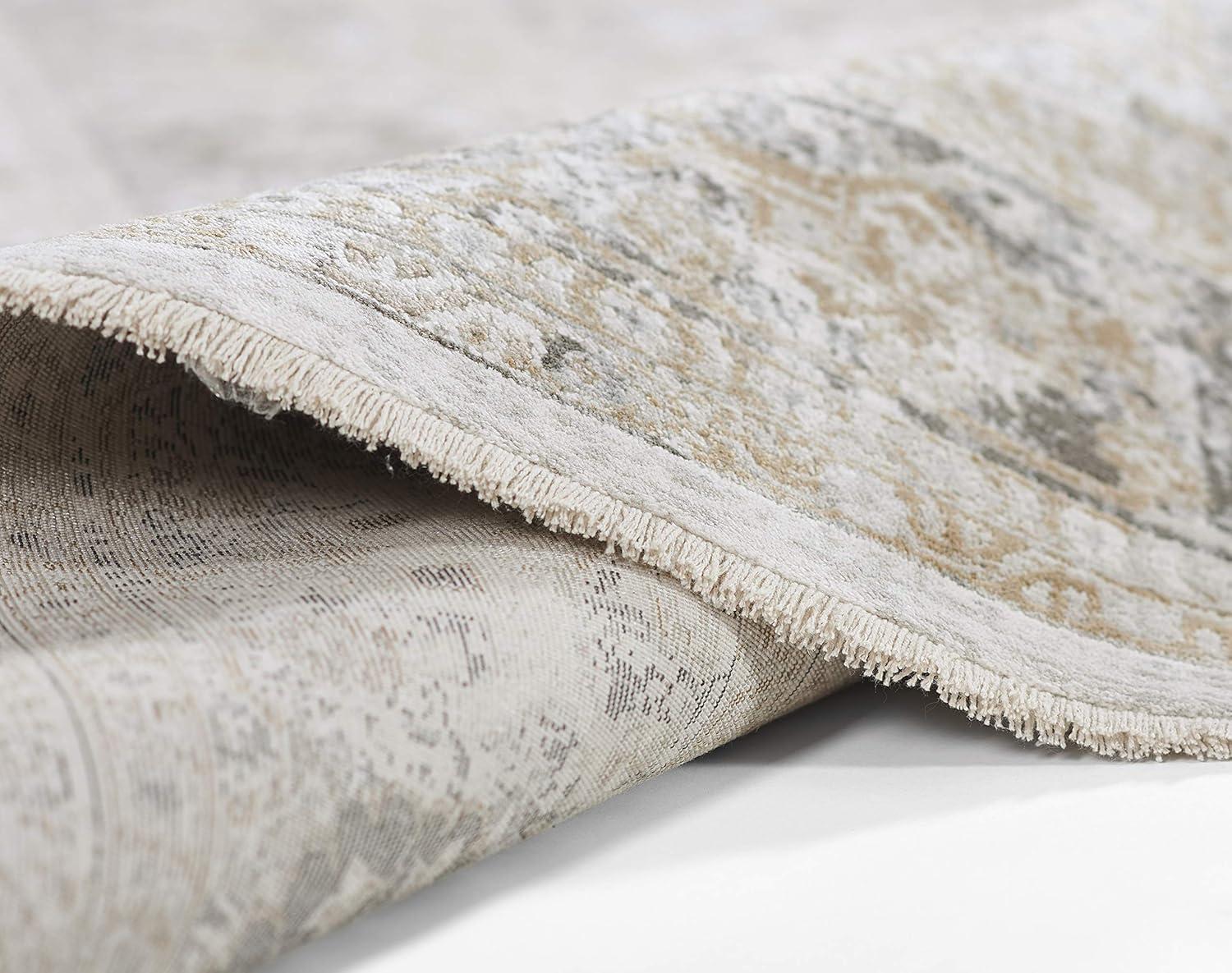 Taupe Rectangular Cotton Viscose Area Rug 47" x 65"