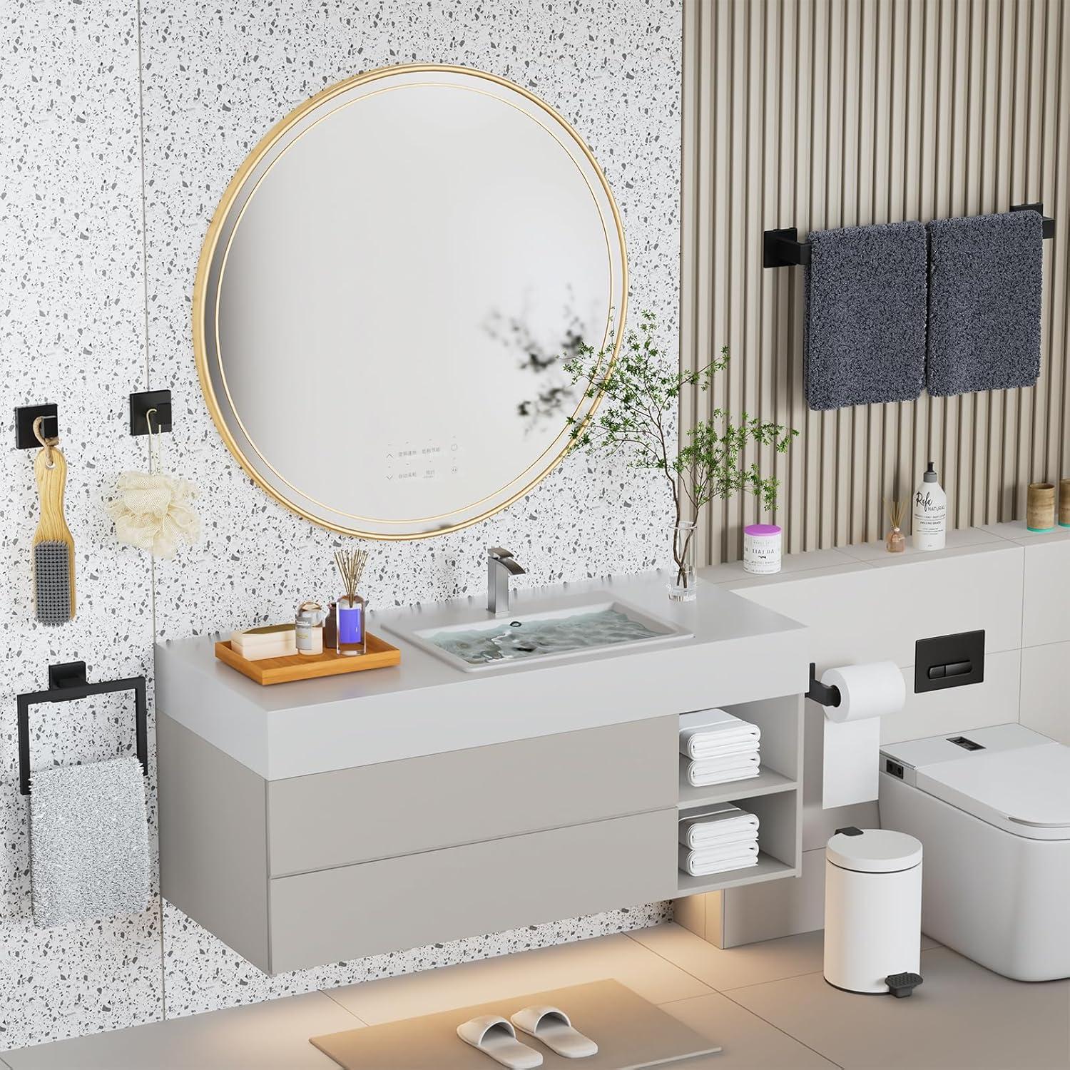 5-Pieces Matte Black Bathroom Hardware Accessories Set, SUS304 S...