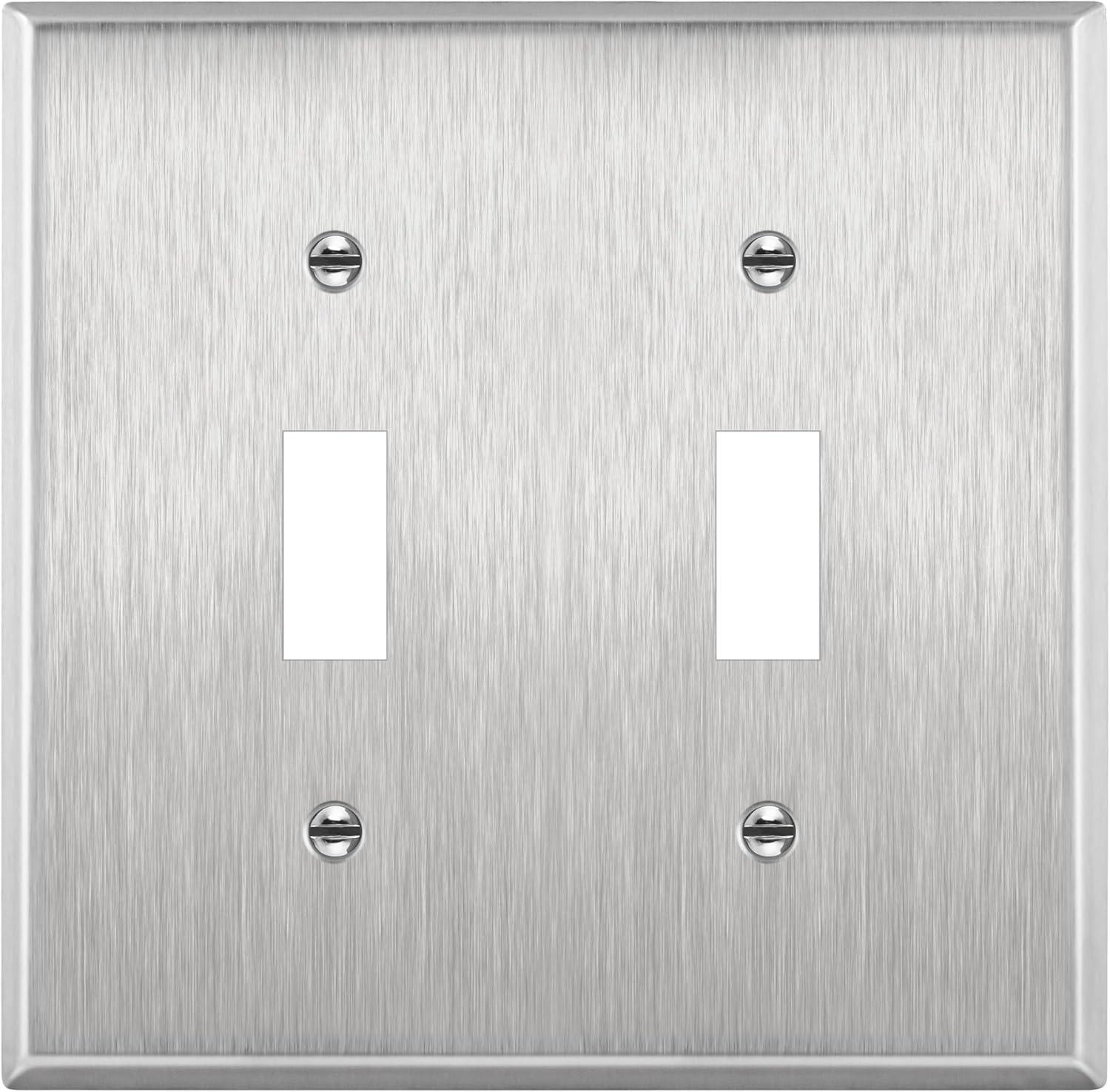 Enerlites 7712, Toggle 2 Gang Wall Plate, Stainless Steel