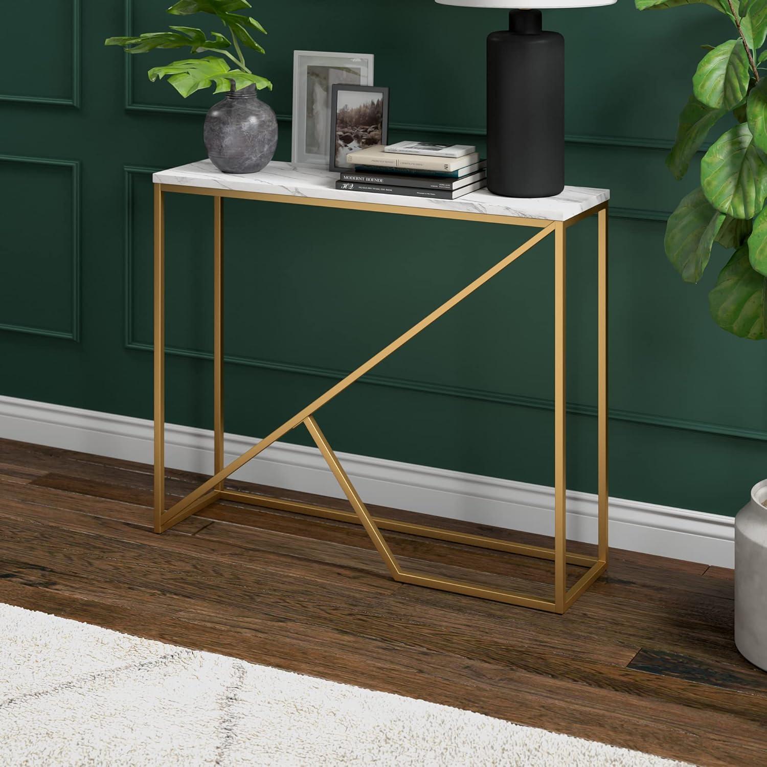 Stella Transitional 36" Brass & Faux Marble Console Table