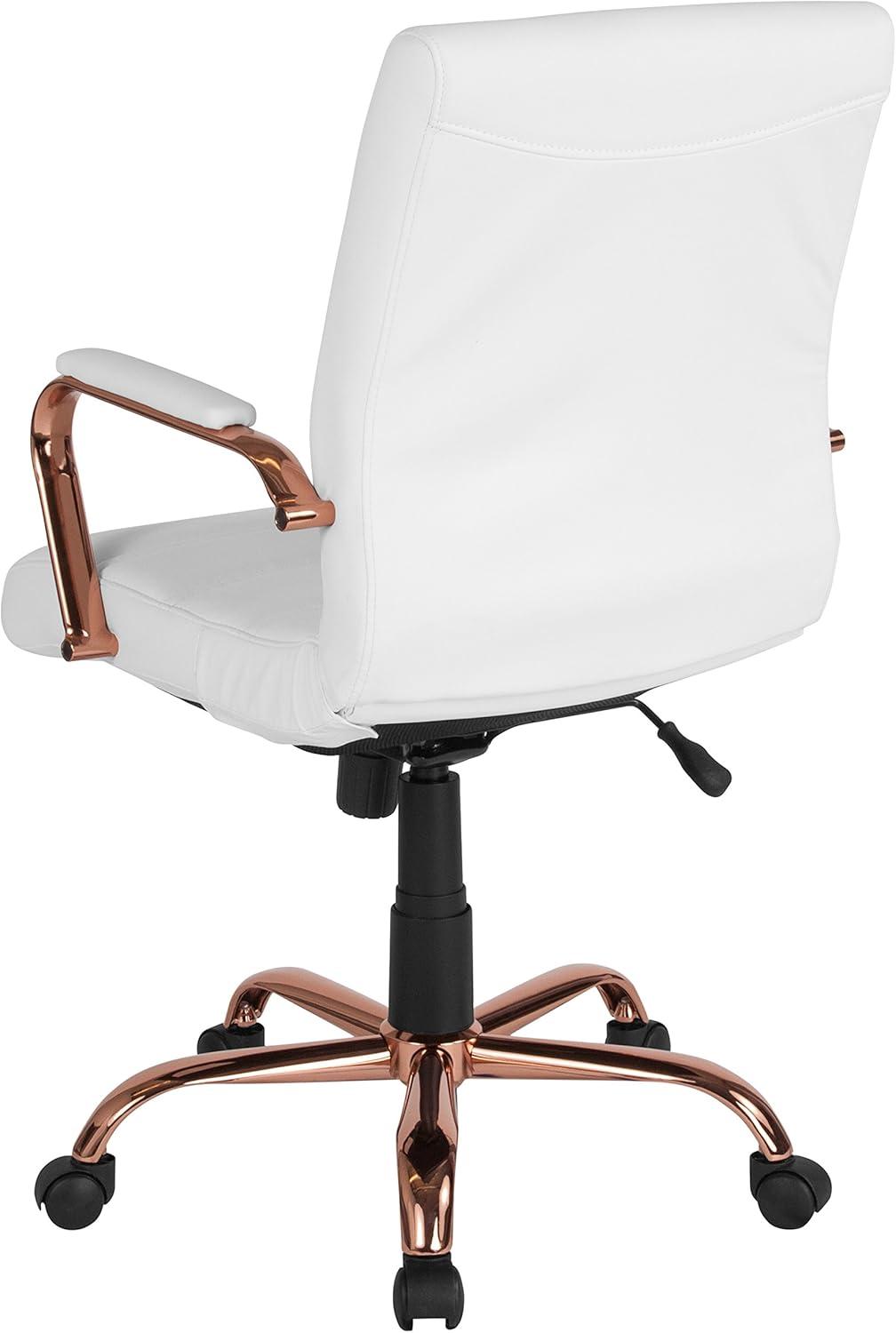 Mid-Back White LeatherSoft Swivel Executive Chair with Rose Gold Metal Frame