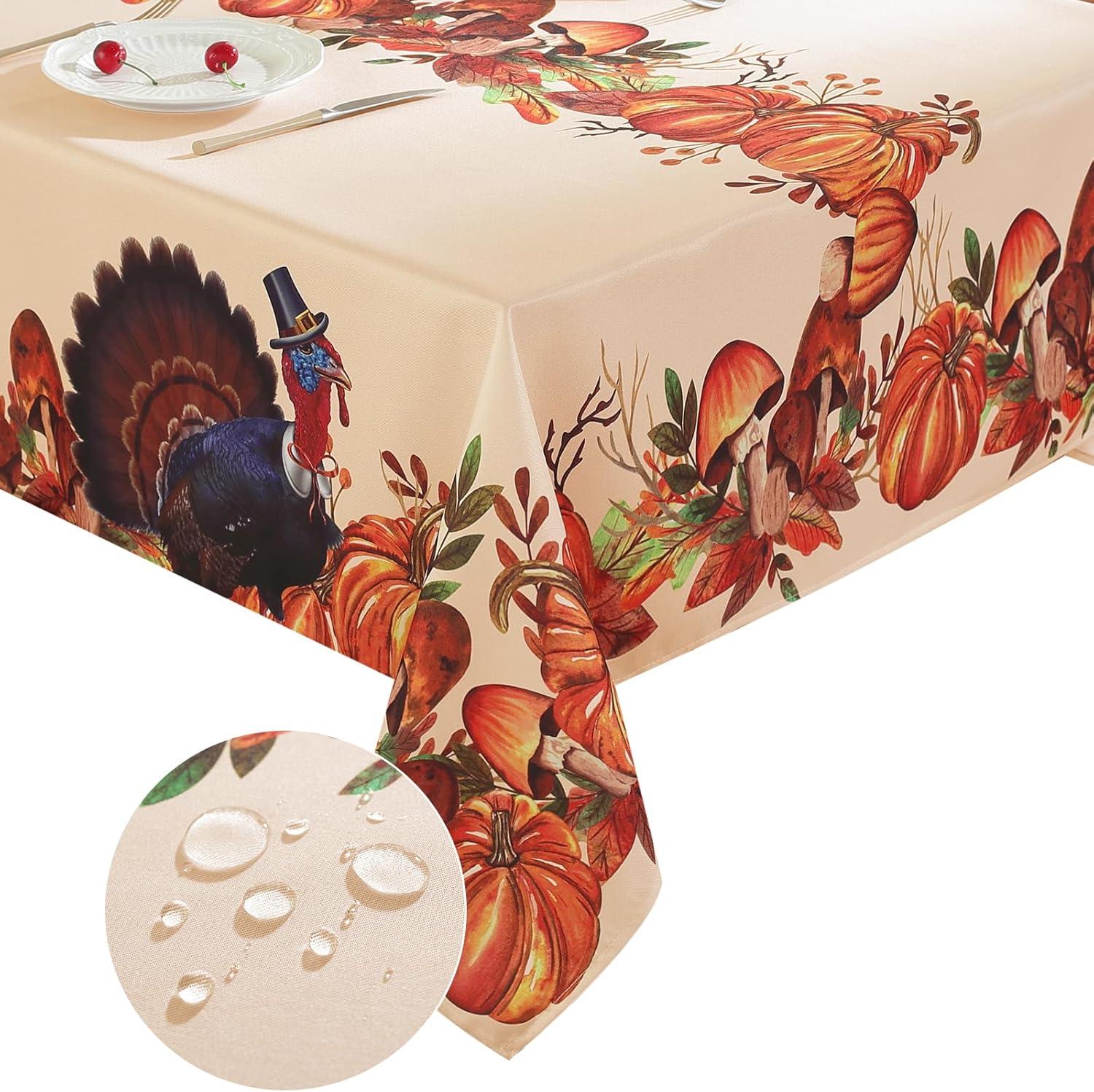 Elrene Holiday Turkey Bordered Fall Tablecloth - White/Red - Elrene Home Fashions