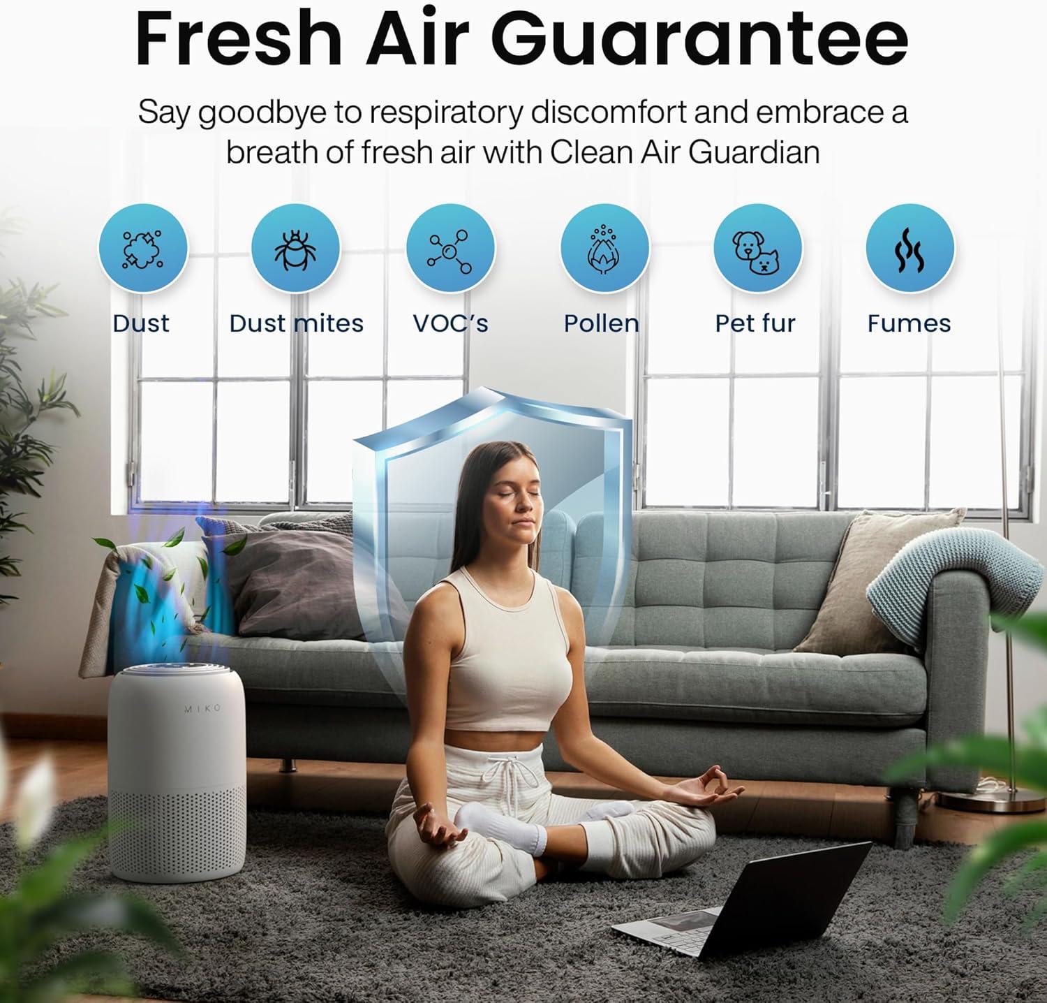 Miko Air Purifier for Large Room up to 770 Sqft - H13 True HEPA Air Cleaner for Pet Hair, Odors, Dust, Pollen for Home