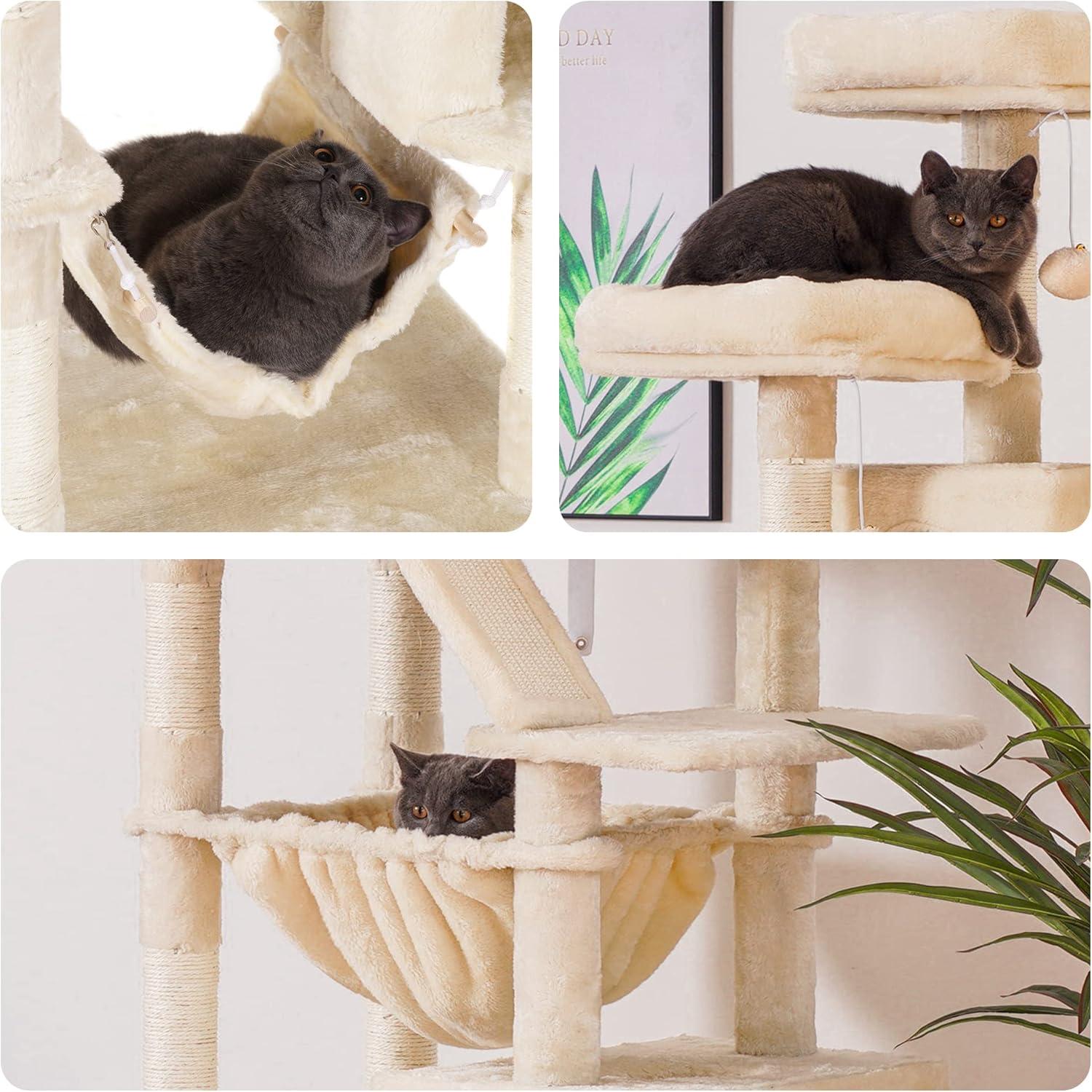 Beige 73'' Tall Cat Tree with Sisal Scratching Posts