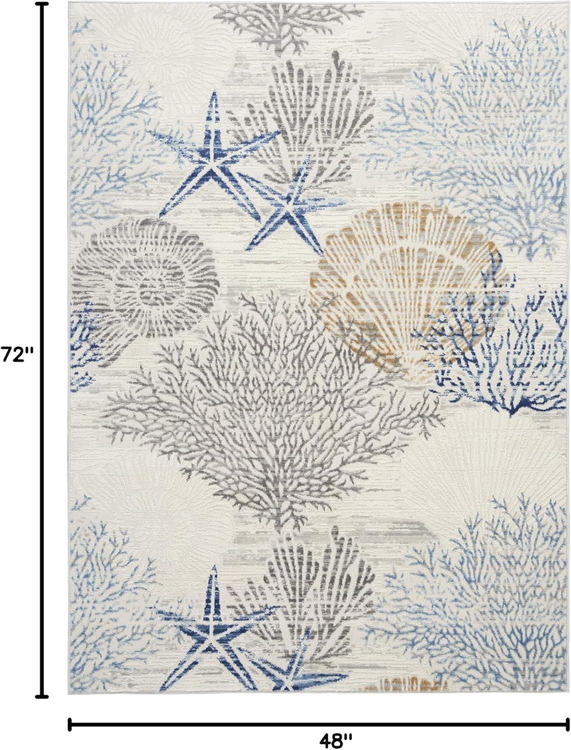 Nourison Pompeii 4' x 6' Ivory Grey Blue Coastal, Nautical & Beach Indoor Rug