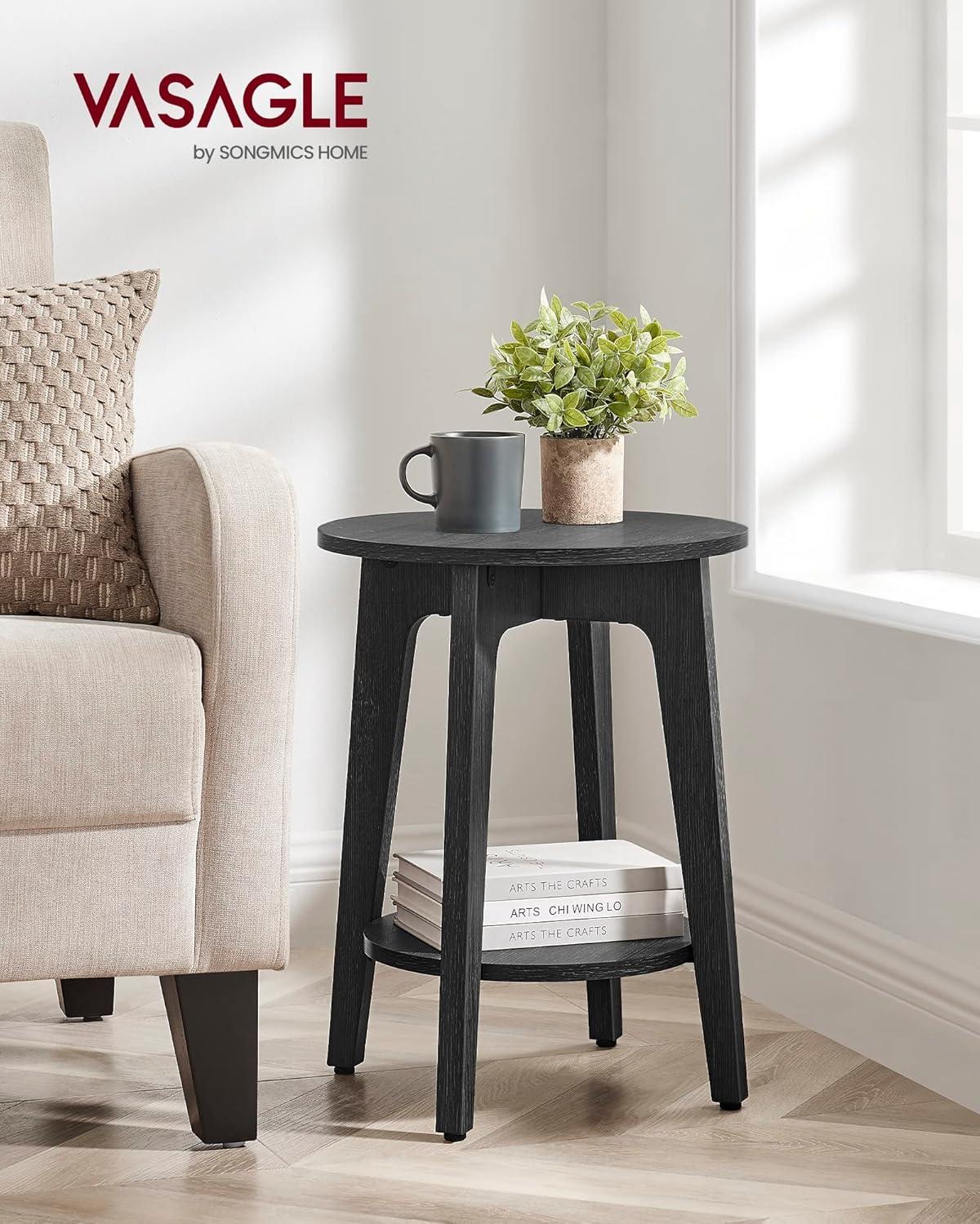 VASAGLE Side Table, Small Round End Table with Lower Shelf, Nightstand for Small Spaces, Living Room, Bedroom, Charcoal Gray ULET283T22