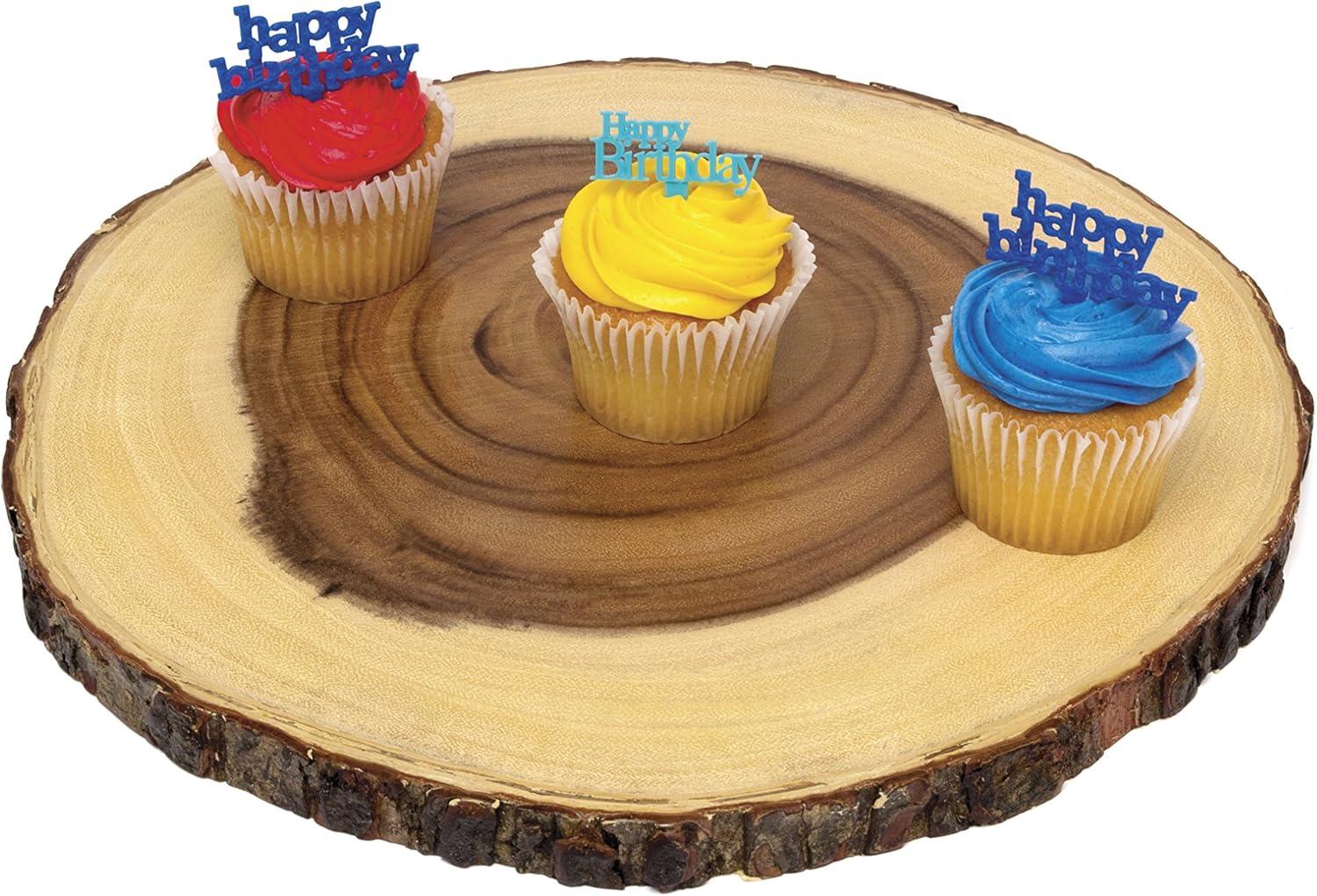 Rustic Acacia Wood Slab Serving Board Set with Live Edge Bark