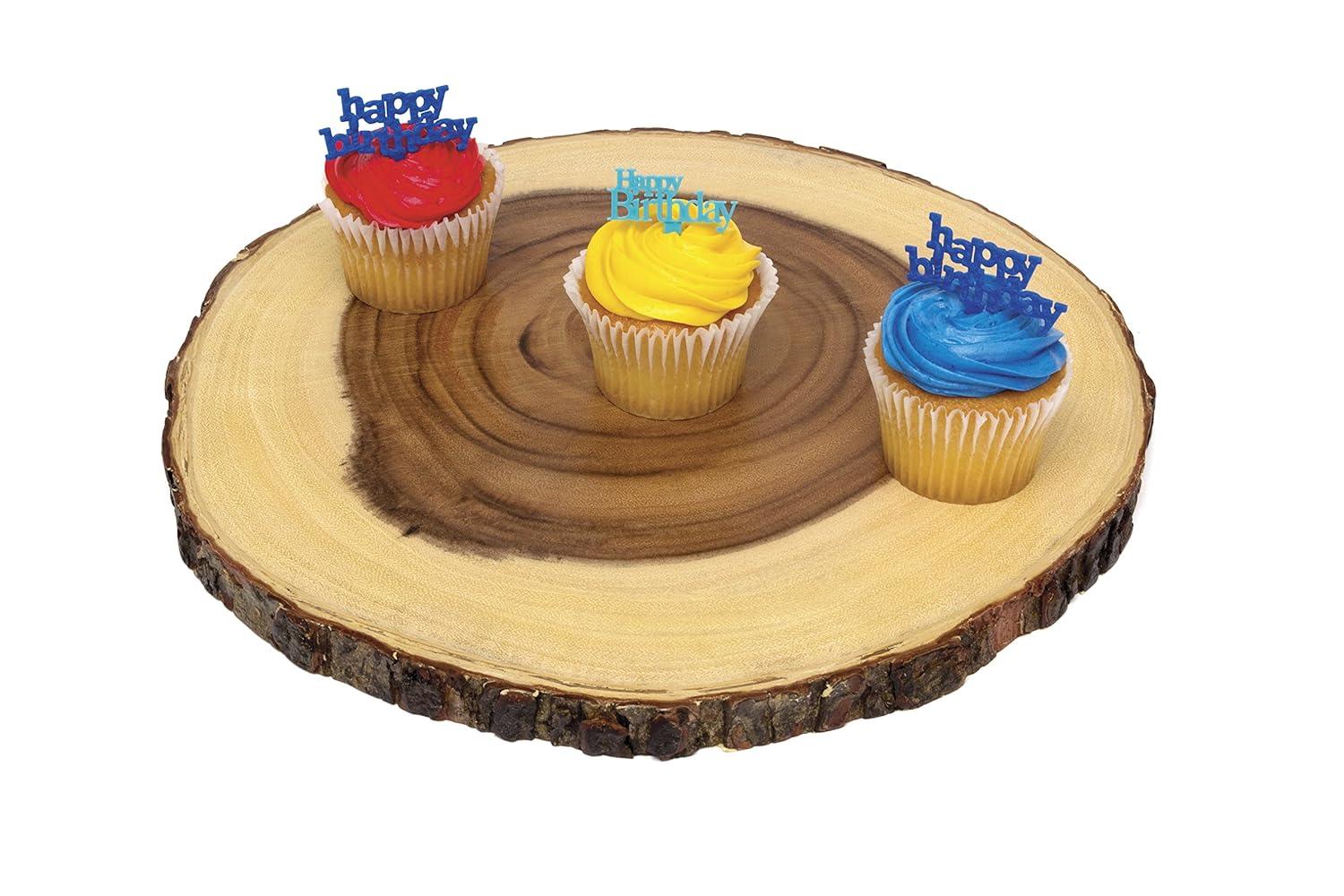 Rustic Acacia Wood Slab Serving Board Set with Live Edge Bark