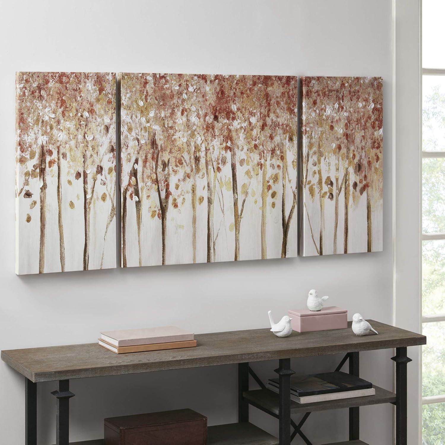 (Set of 3) Autumn Forest Canvas Art Palette Knife Embellishment Red: Madison Park, Hand-Textured, Wall Decor, MDF