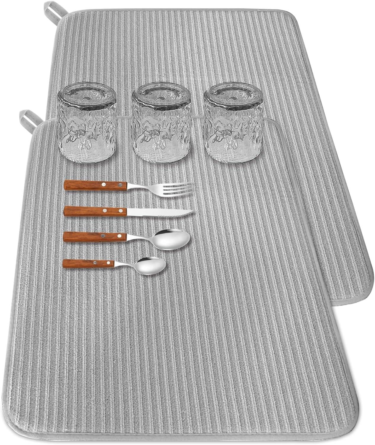 Set of 2 Large Gray Microfiber Foldable Dish Drying Mats