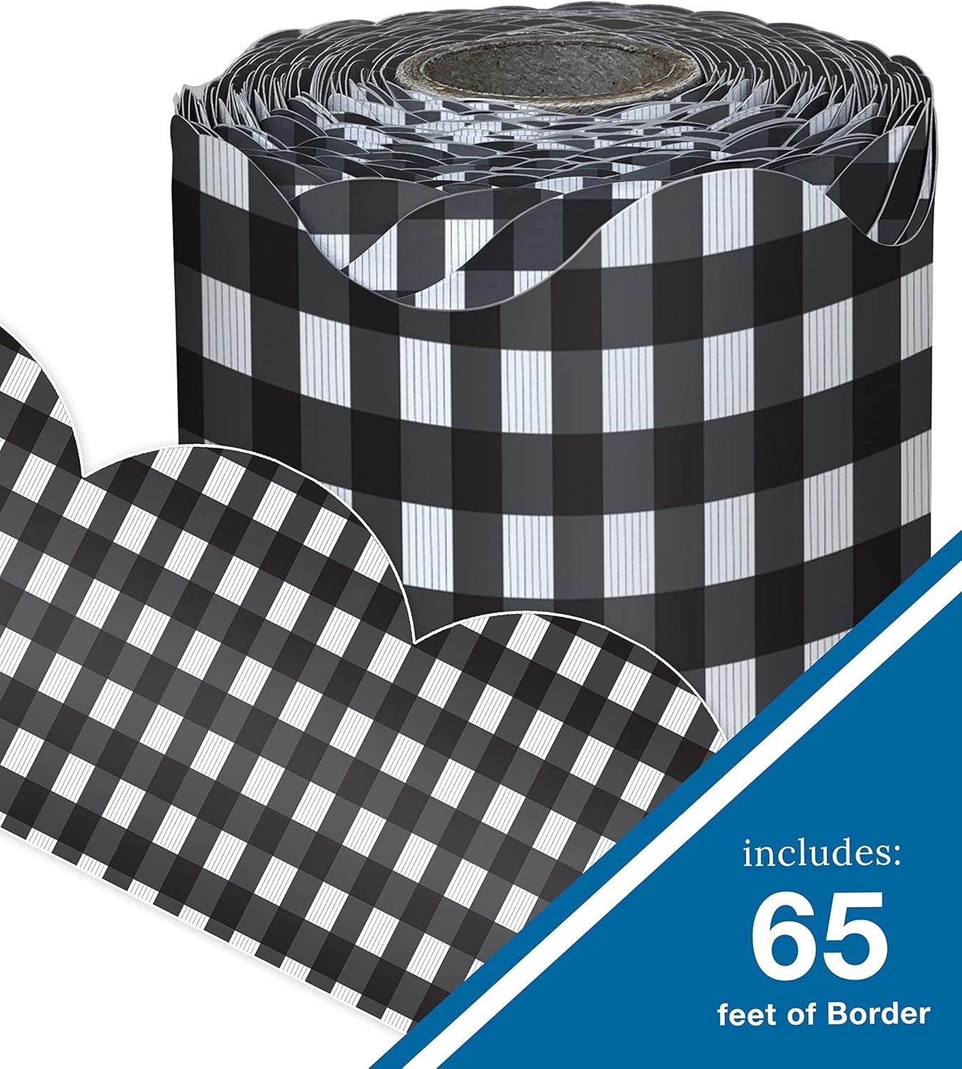 Carson Dellosa 65' Black Gingham Rolled Scalloped Bulletin Board Borders (1 roll)