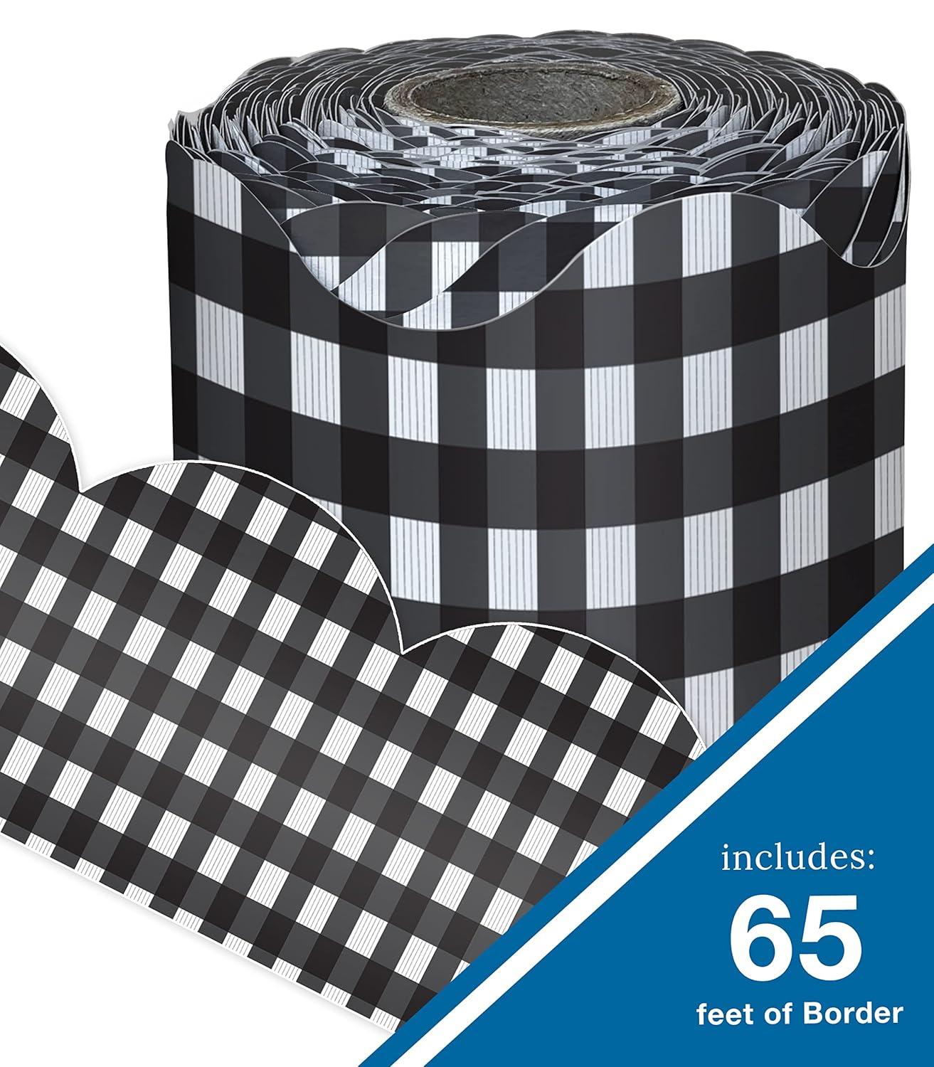 Carson Dellosa 65' Black Gingham Rolled Scalloped Bulletin Board Borders (1 roll)