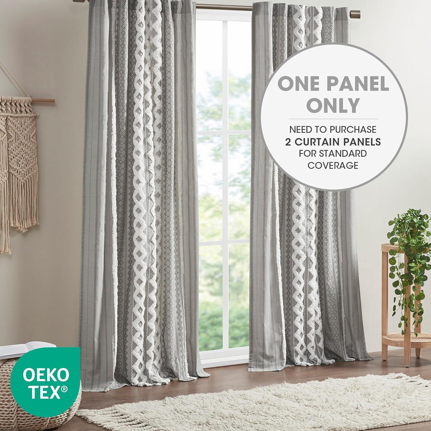 INK+IVY Imani Cotton Printed Boho Single Curtain Panel with Chenille Stripe and Lining