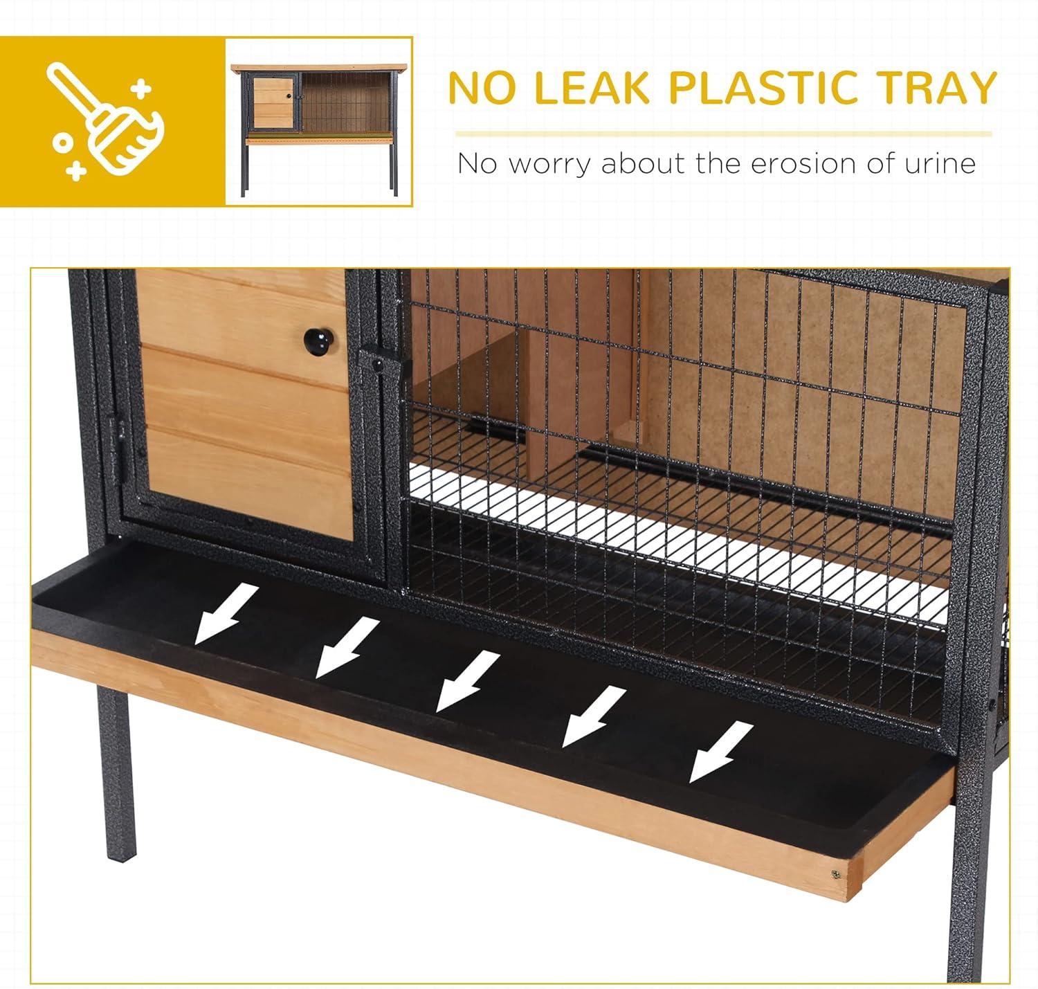 PawHut Rabbit Hutch Elevated Bunny Cage Small Animal Habitat with Metal Frame, Wire Pan, and Asphalt Roof for Indoor/Outdoor Natural Wood