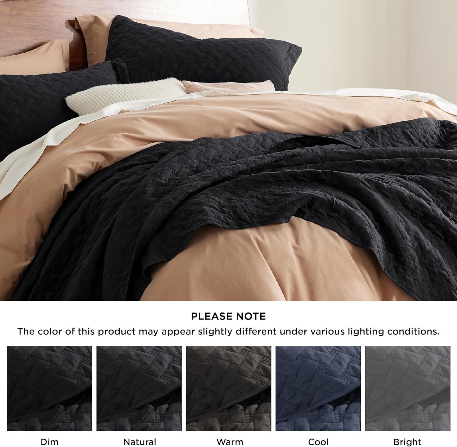 King Black Microfiber Quilt Set with Pillow Shams