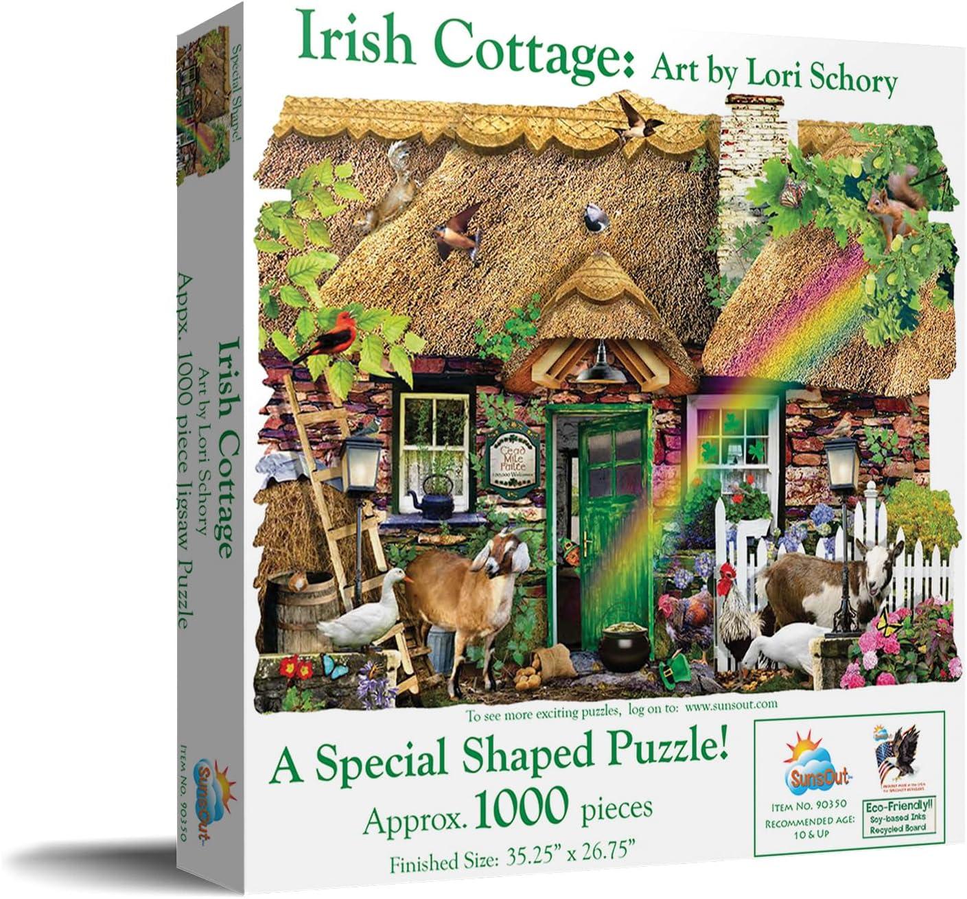 Sunsout Irish Cottage 1000 pc Special Shape  Jigsaw Puzzle 90350