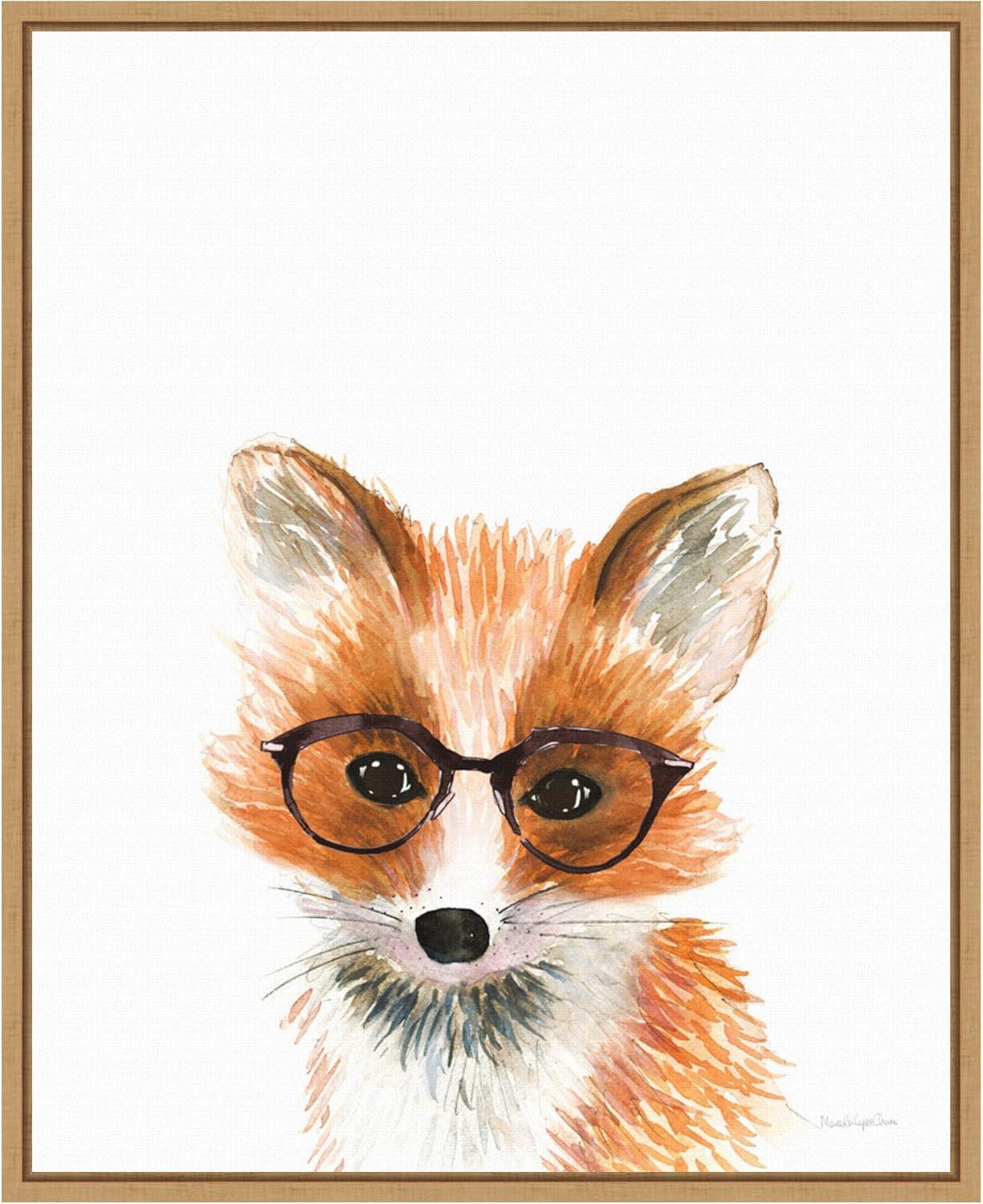 16"x20" Fox in Glasses Artwork by Mercedes Lopez Charro: Vertical Lithograph, Amanti Art