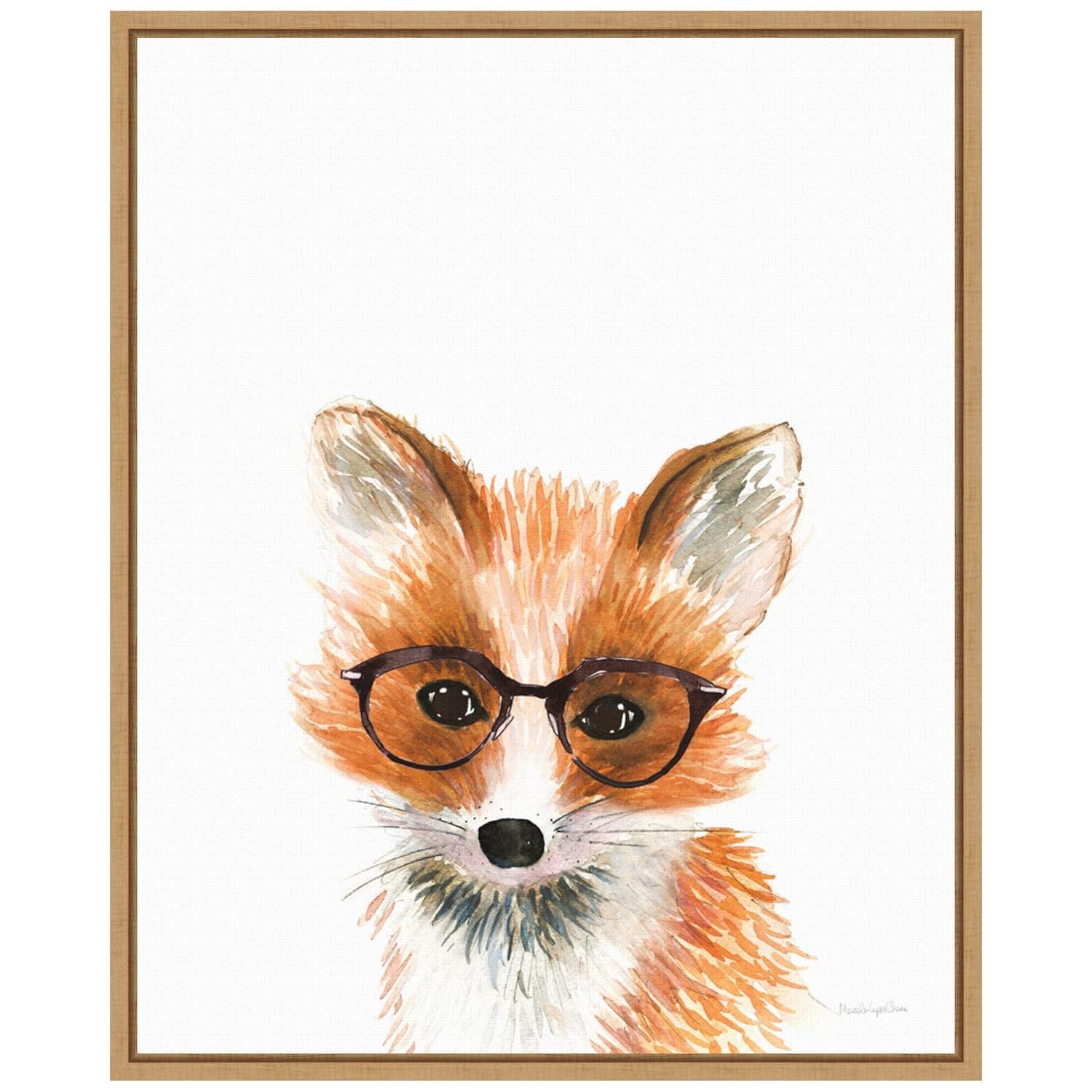 16"x20" Fox in Glasses Artwork by Mercedes Lopez Charro: Vertical Lithograph, Amanti Art