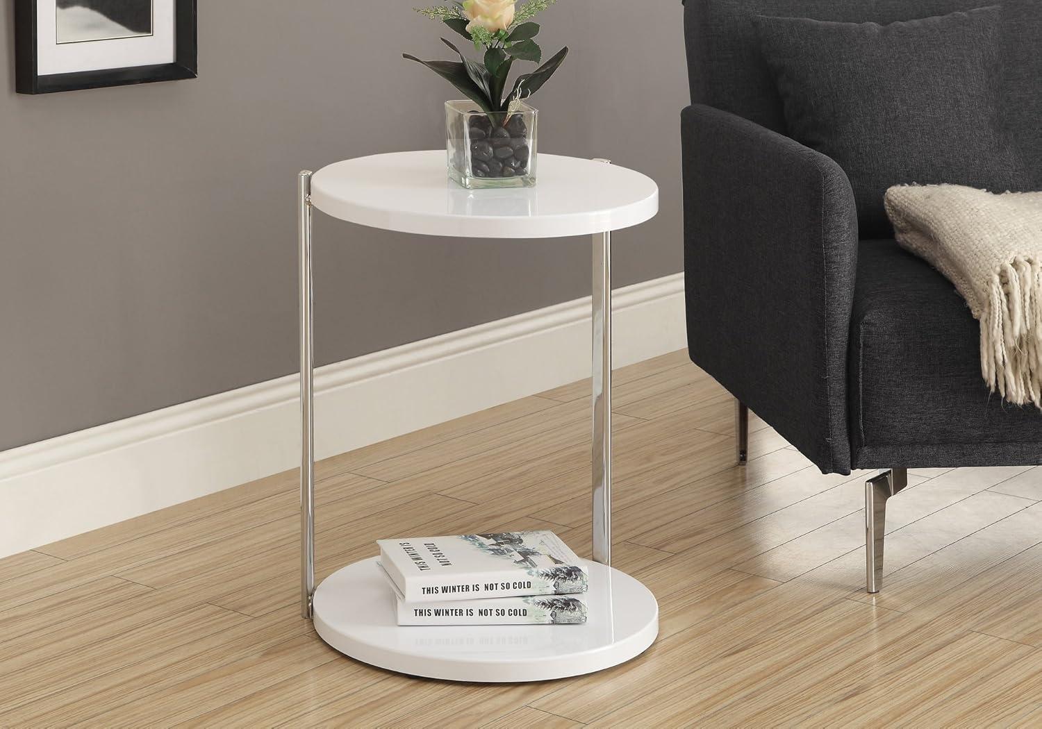 Contemporary Glossy White Round Metal Accent Table